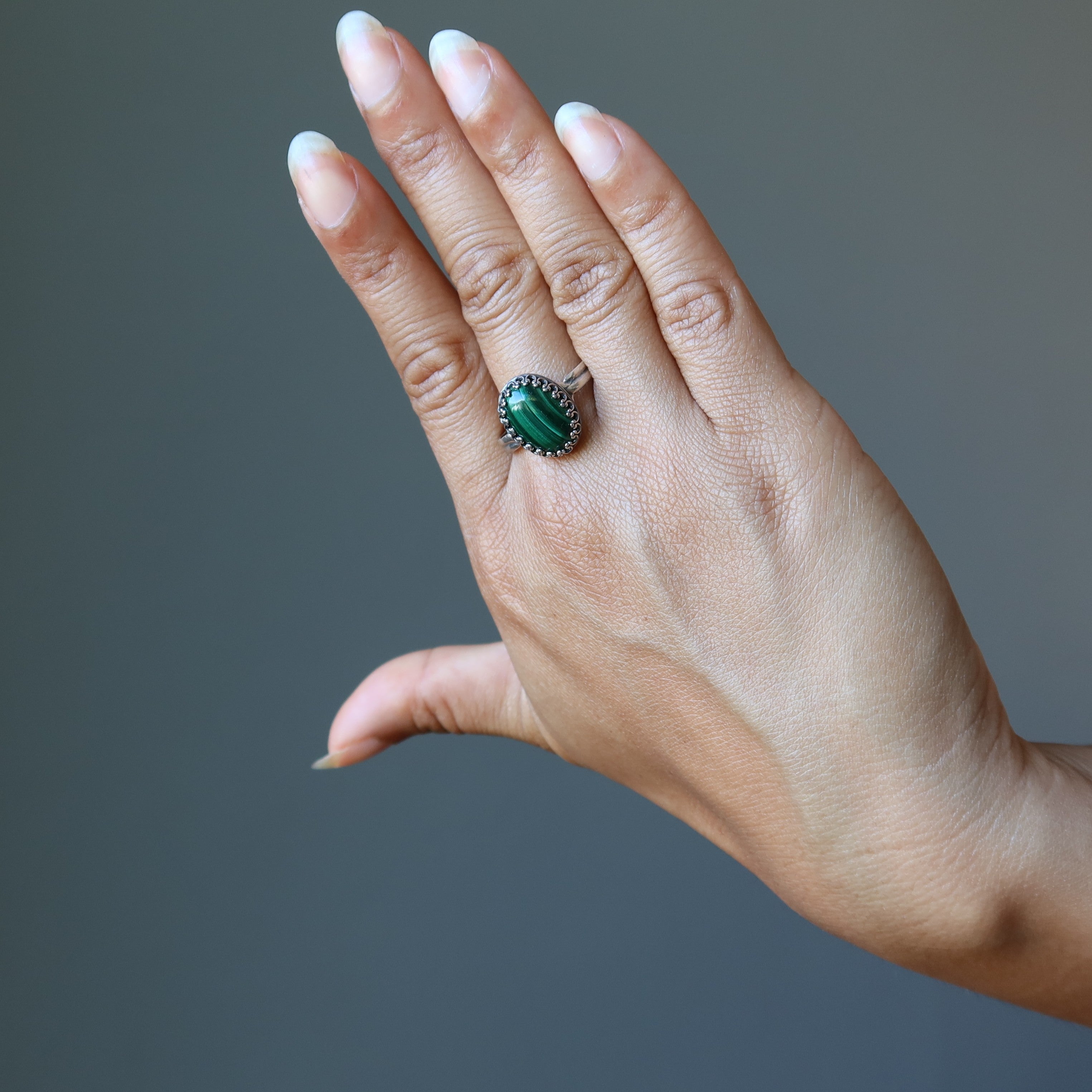 Malachite Ring Green Grace Sterling Silver Adjustable