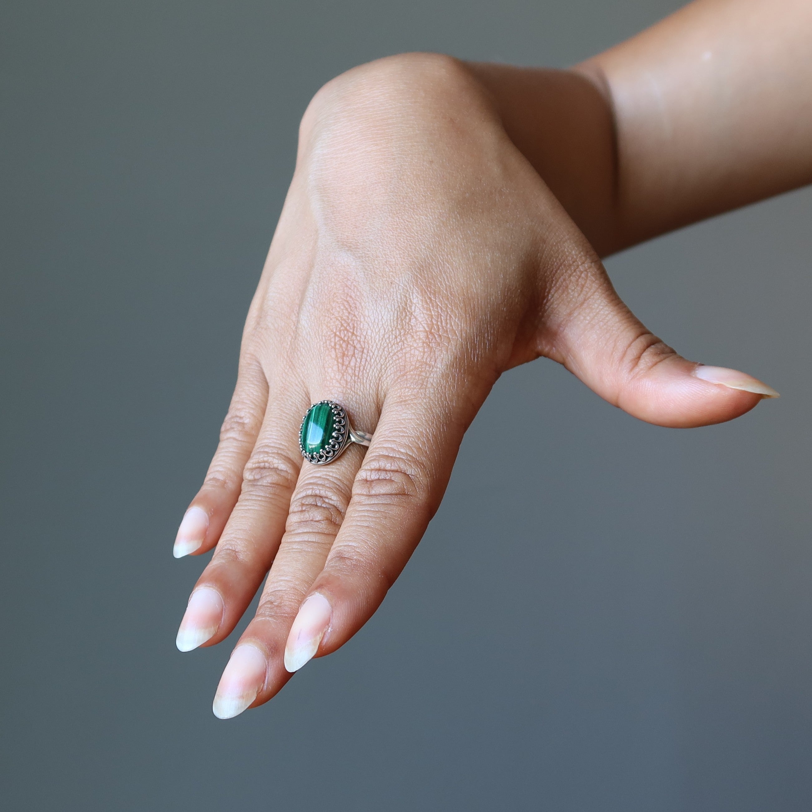 Malachite Ring Green Grace Sterling Silver Adjustable