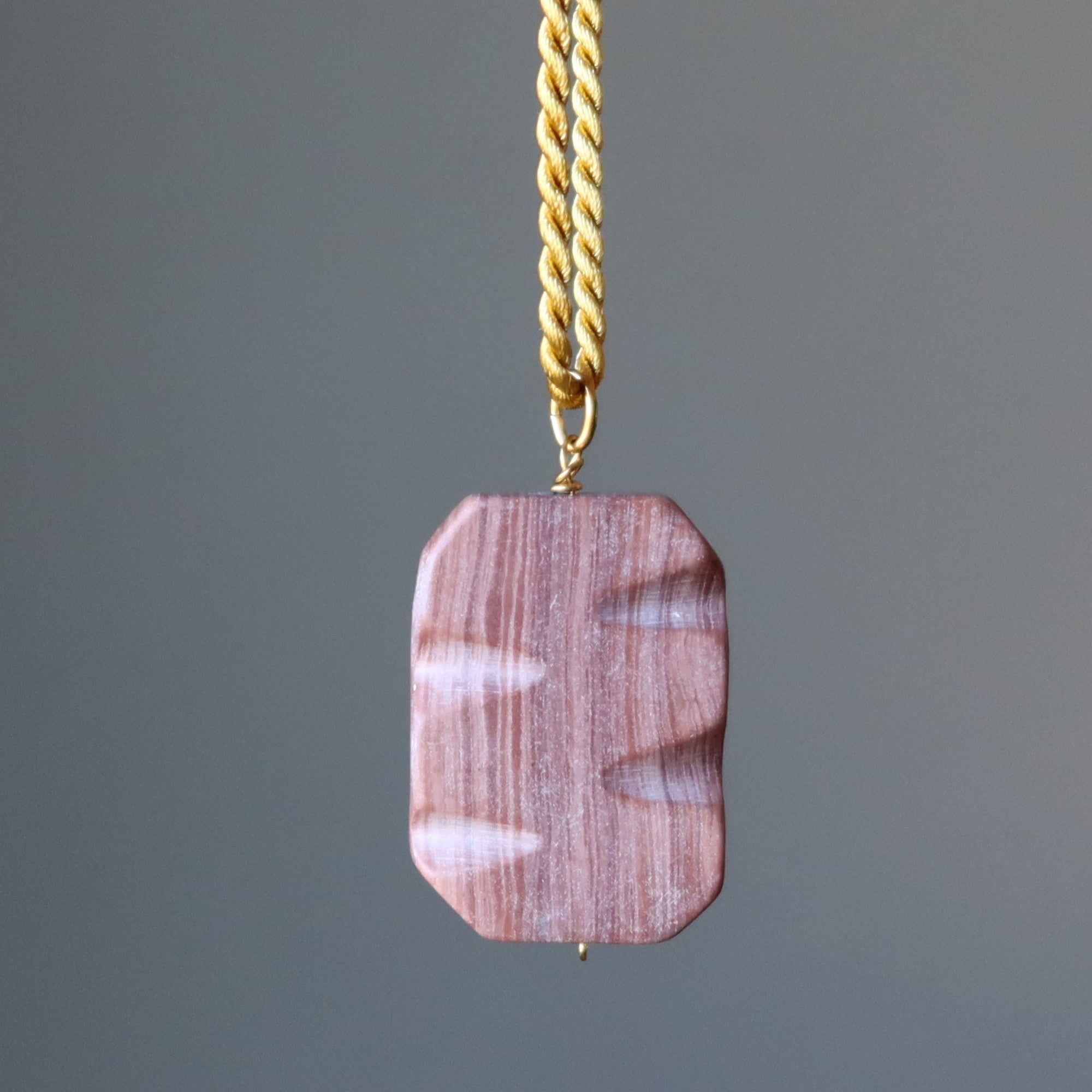 Marble Necklace Redline Rectangle Stone Gold Cord