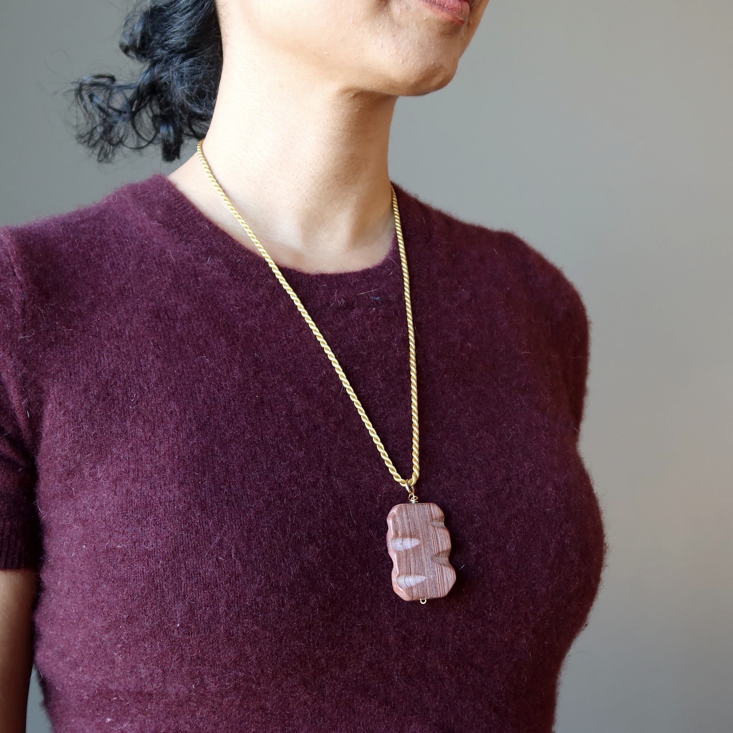Marble Necklace Redline Rectangle Stone Gold Cord