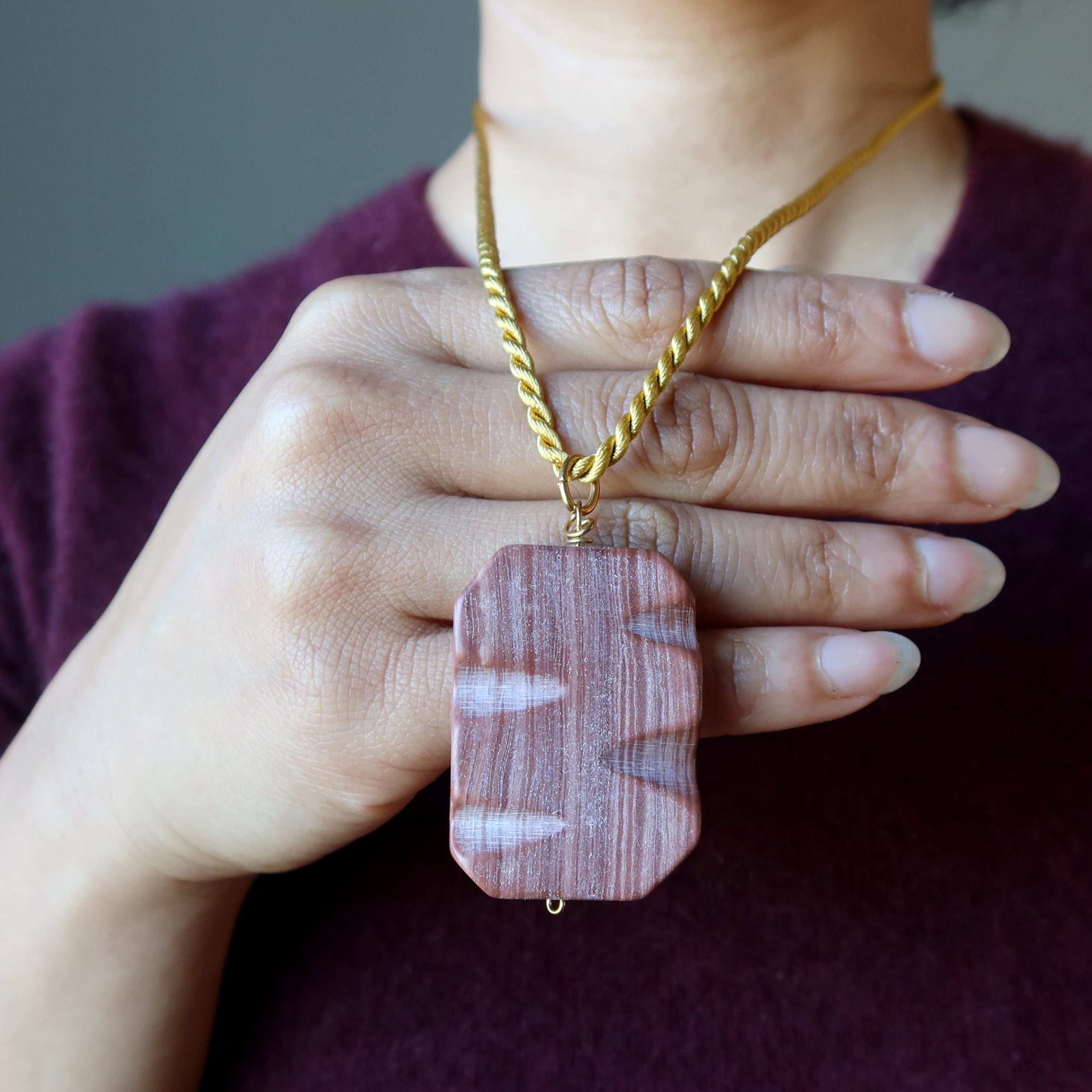 Marble Necklace Redline Rectangle Stone Gold Cord