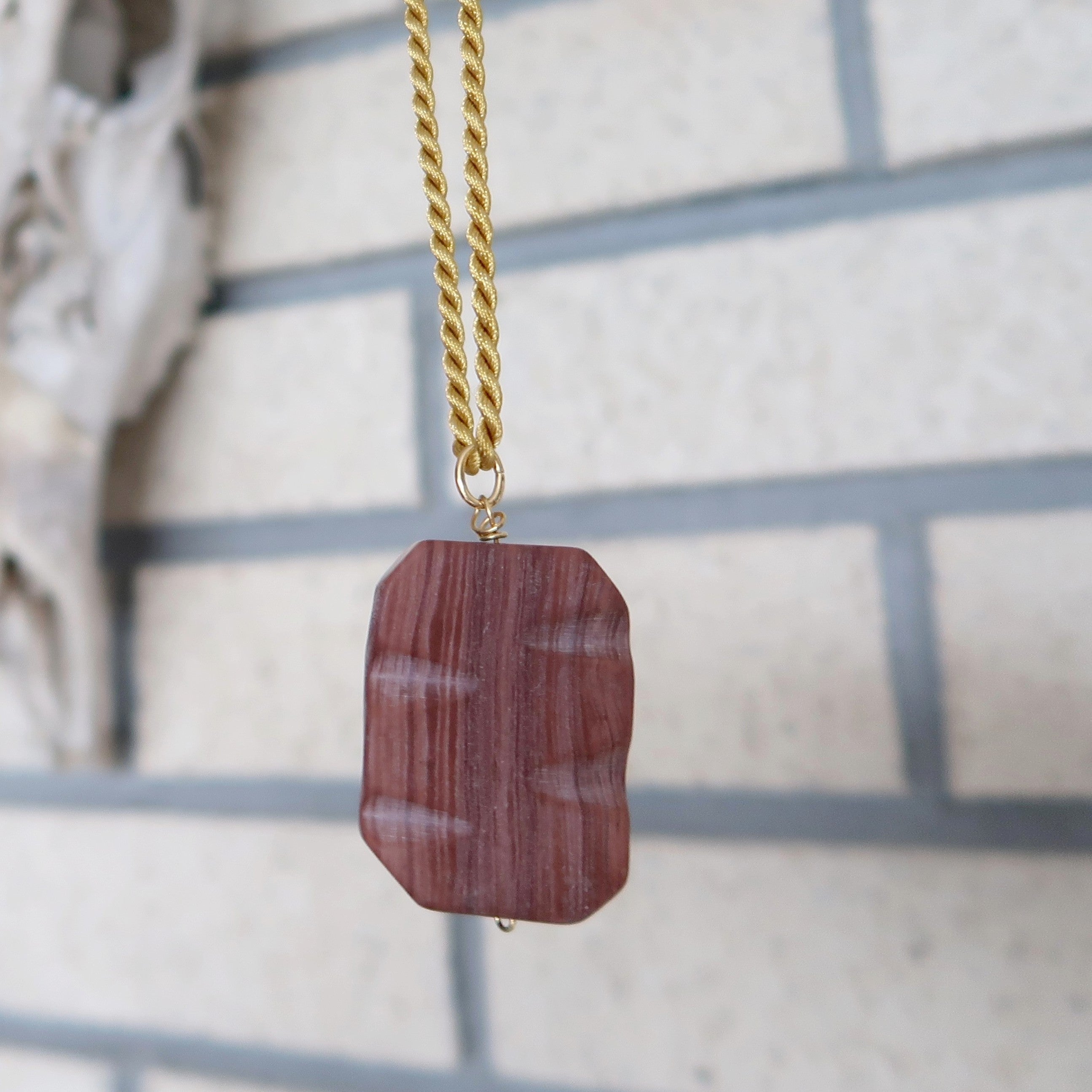 Marble Necklace Redline Rectangle Stone Gold Cord