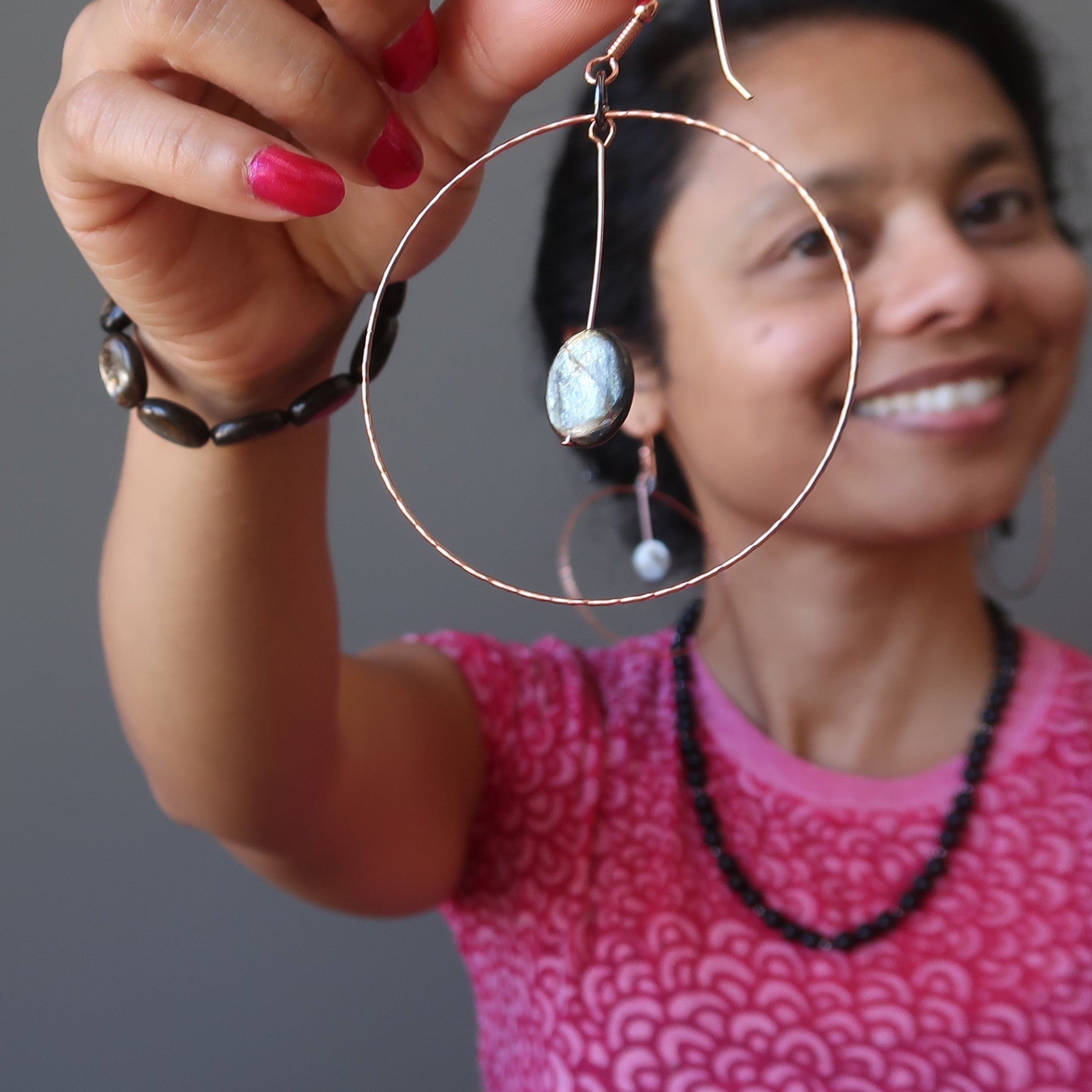 Mica Earrings Big Hoop Protection Crystals Copper