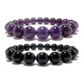 Crystal Spiritual Protection Bracelet Set: Amethyst & Black Tourmaline