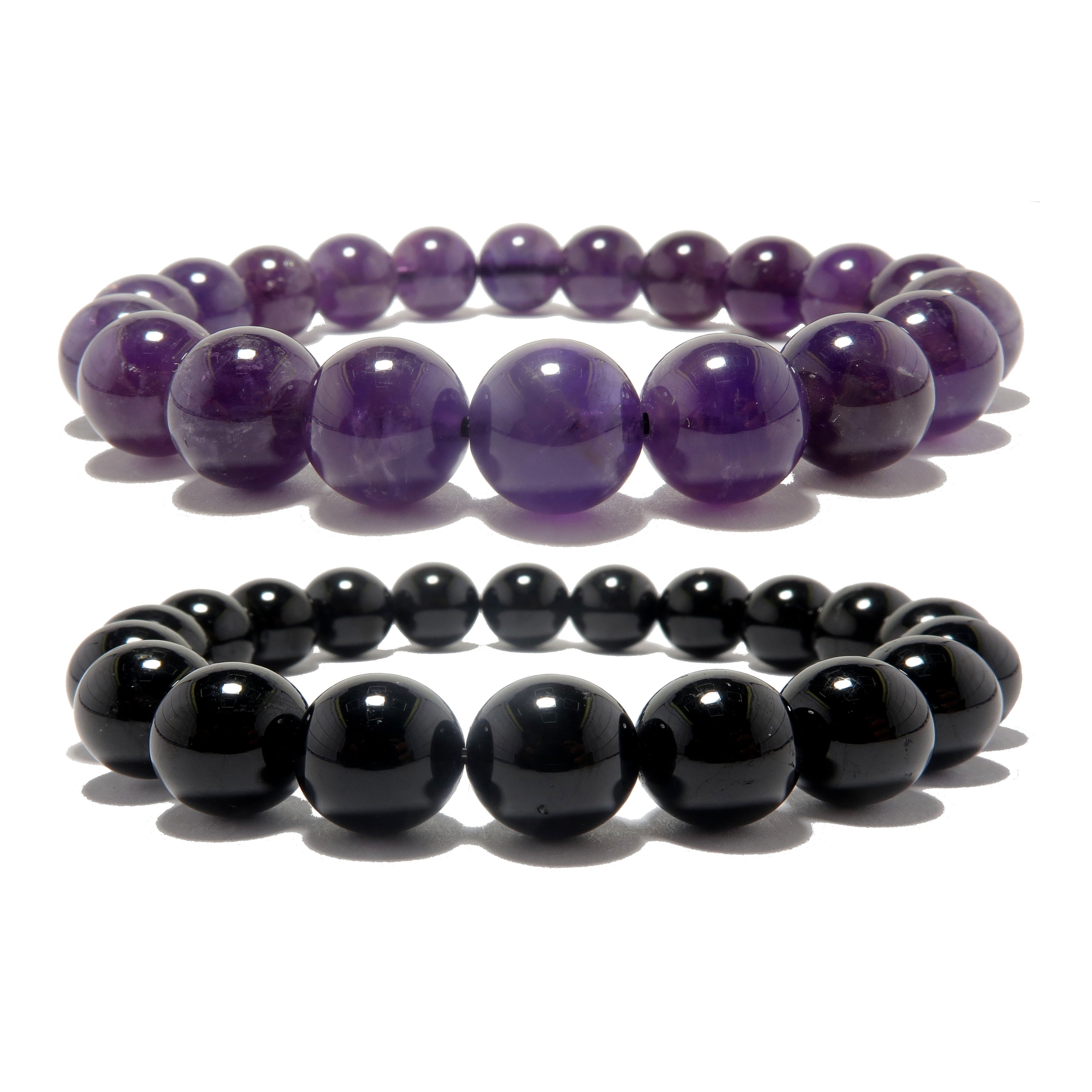 Crystal Spiritual Protection Bracelet Set: Amethyst & Black Tourmaline