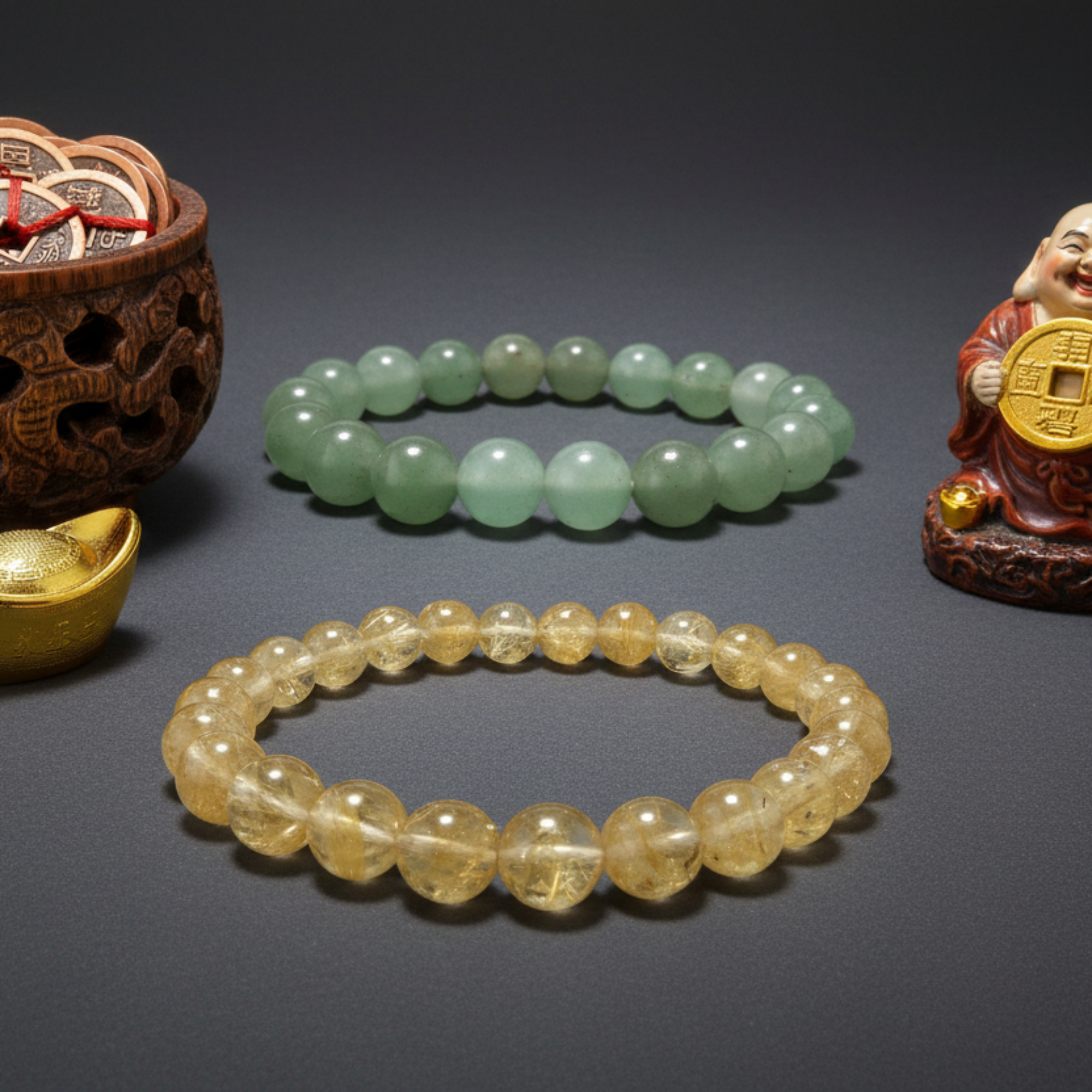Parure de bracelets en cristal pour attirer l'argent : Citrine et Aventurine verte