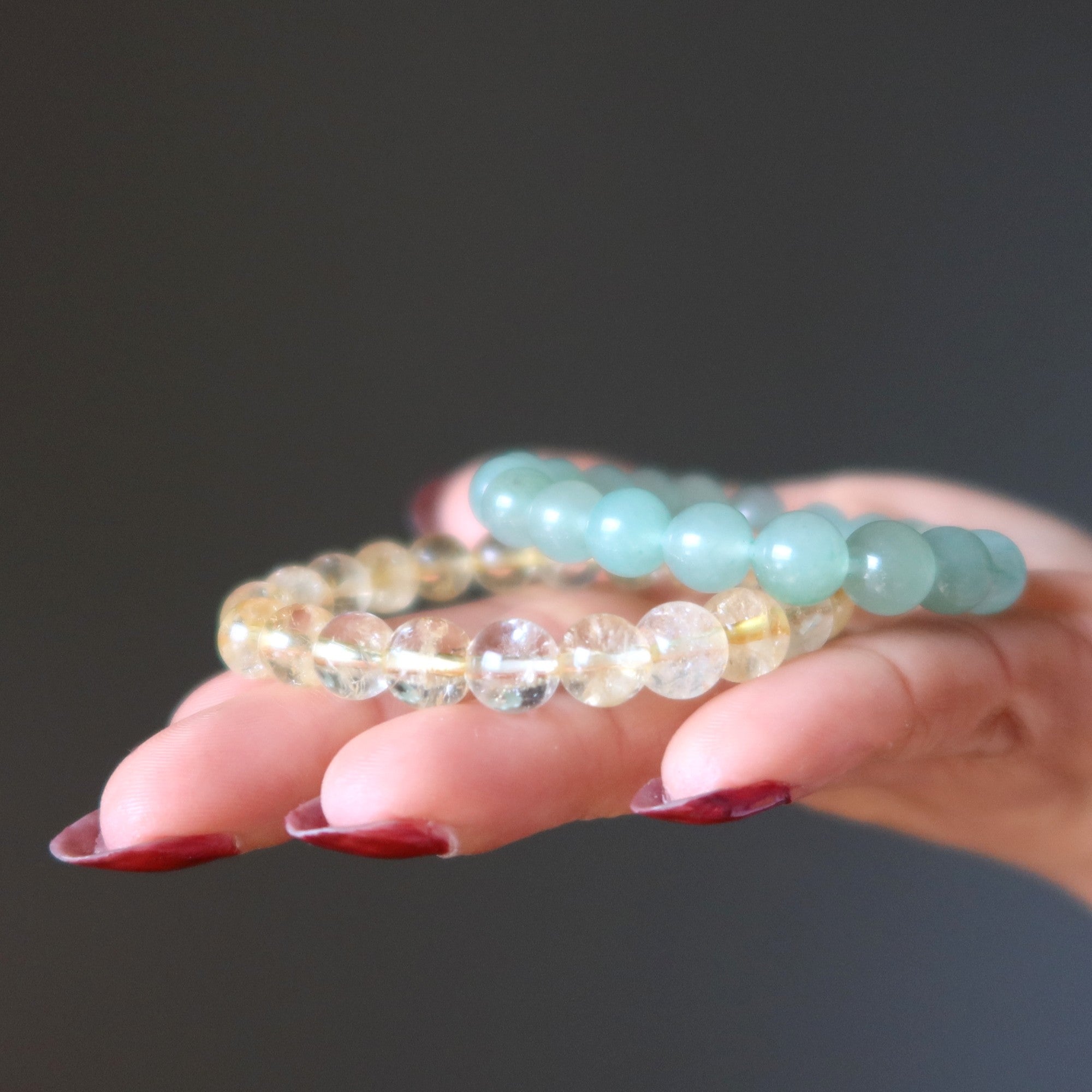 Parure de bracelets en cristal pour attirer l'argent : Citrine et Aventurine verte