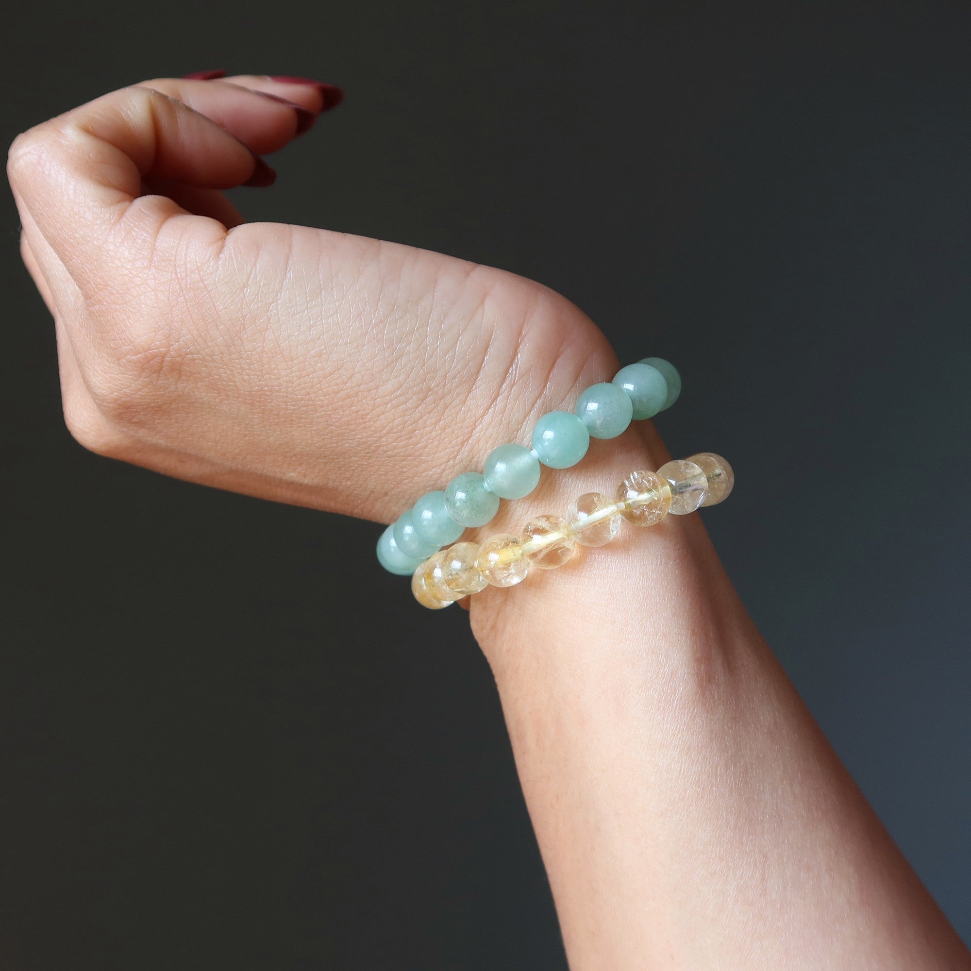 Parure de bracelets en cristal pour attirer l'argent : Citrine et Aventurine verte