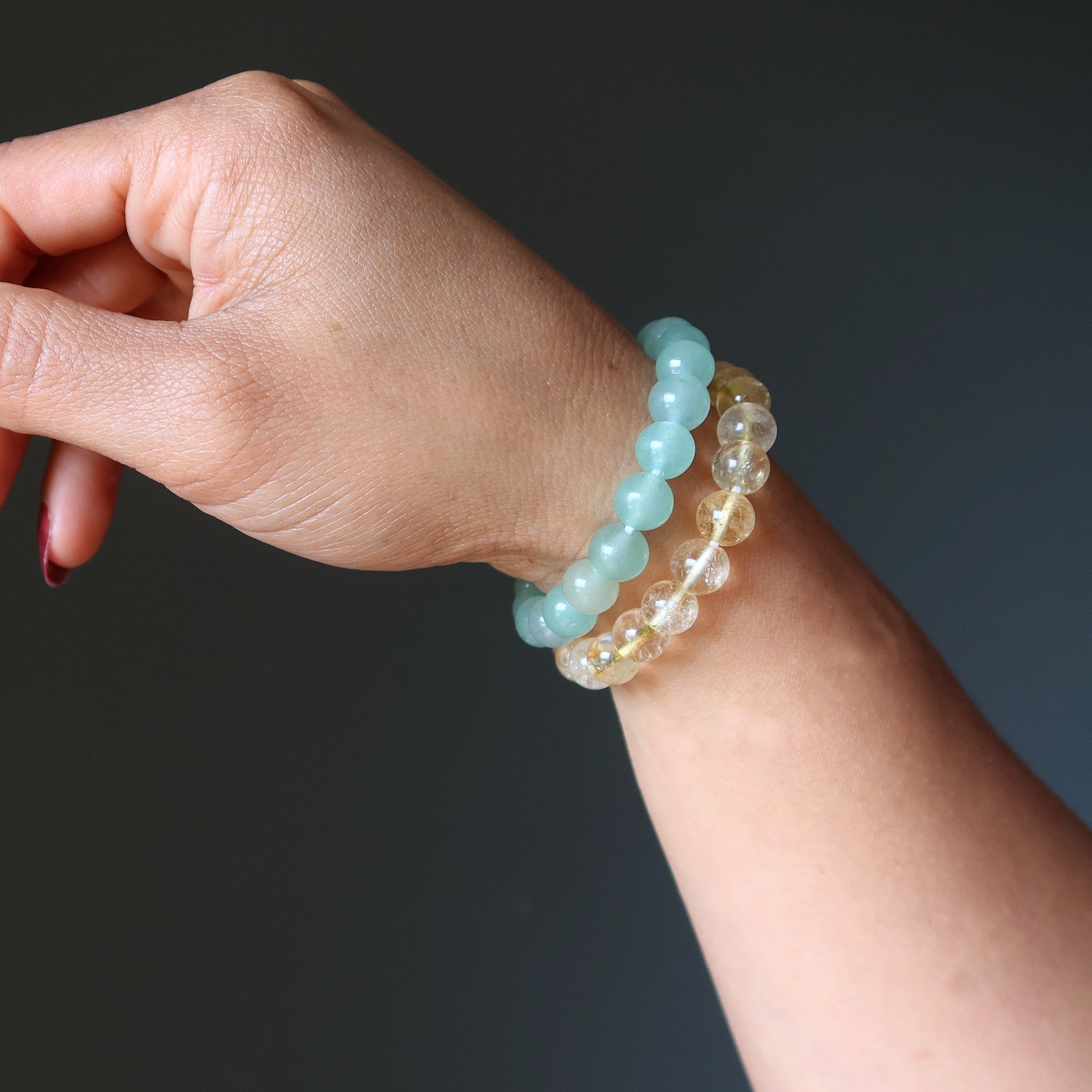 Parure de bracelets en cristal pour attirer l'argent : Citrine et Aventurine verte