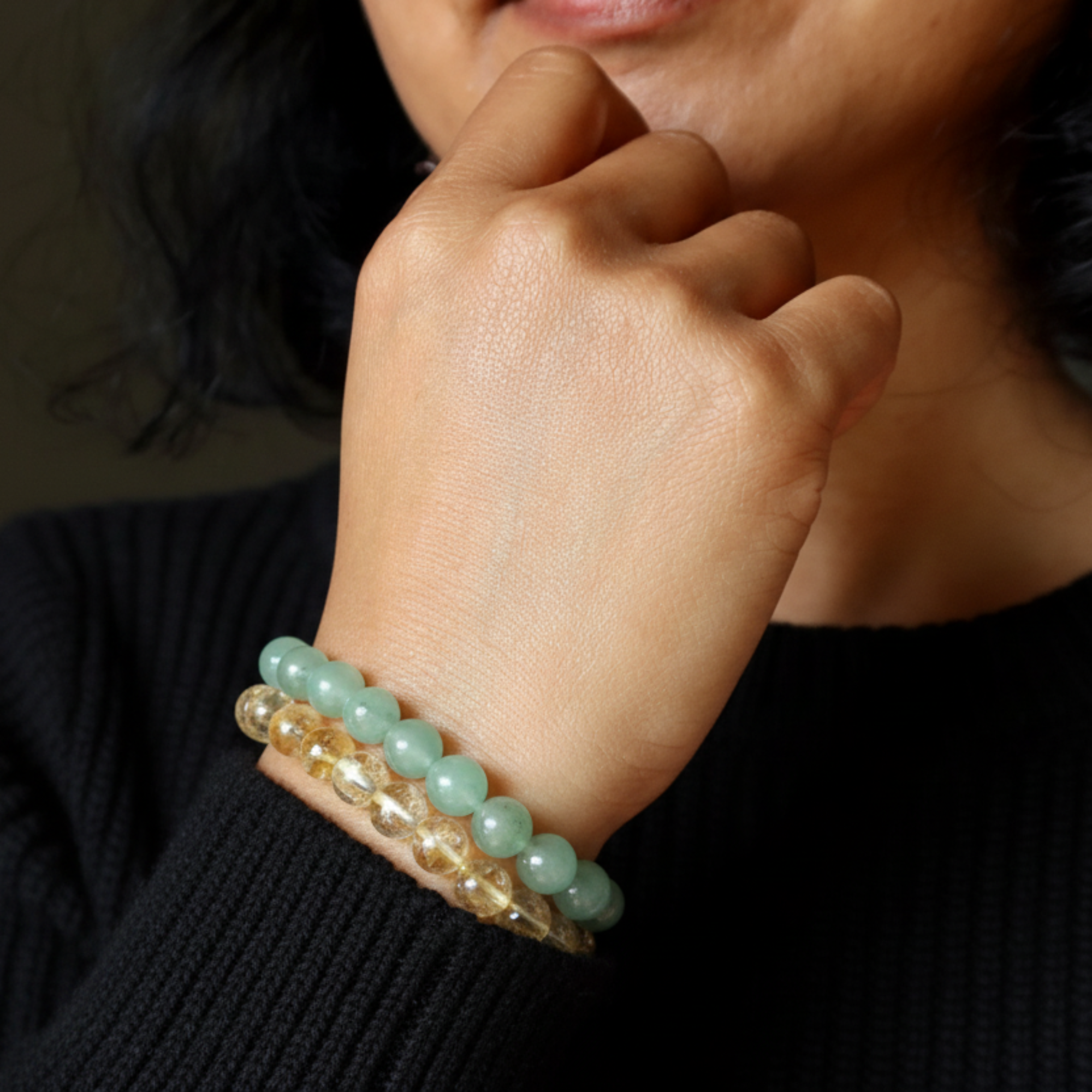 Parure de bracelets en cristal pour attirer l'argent : Citrine et Aventurine verte