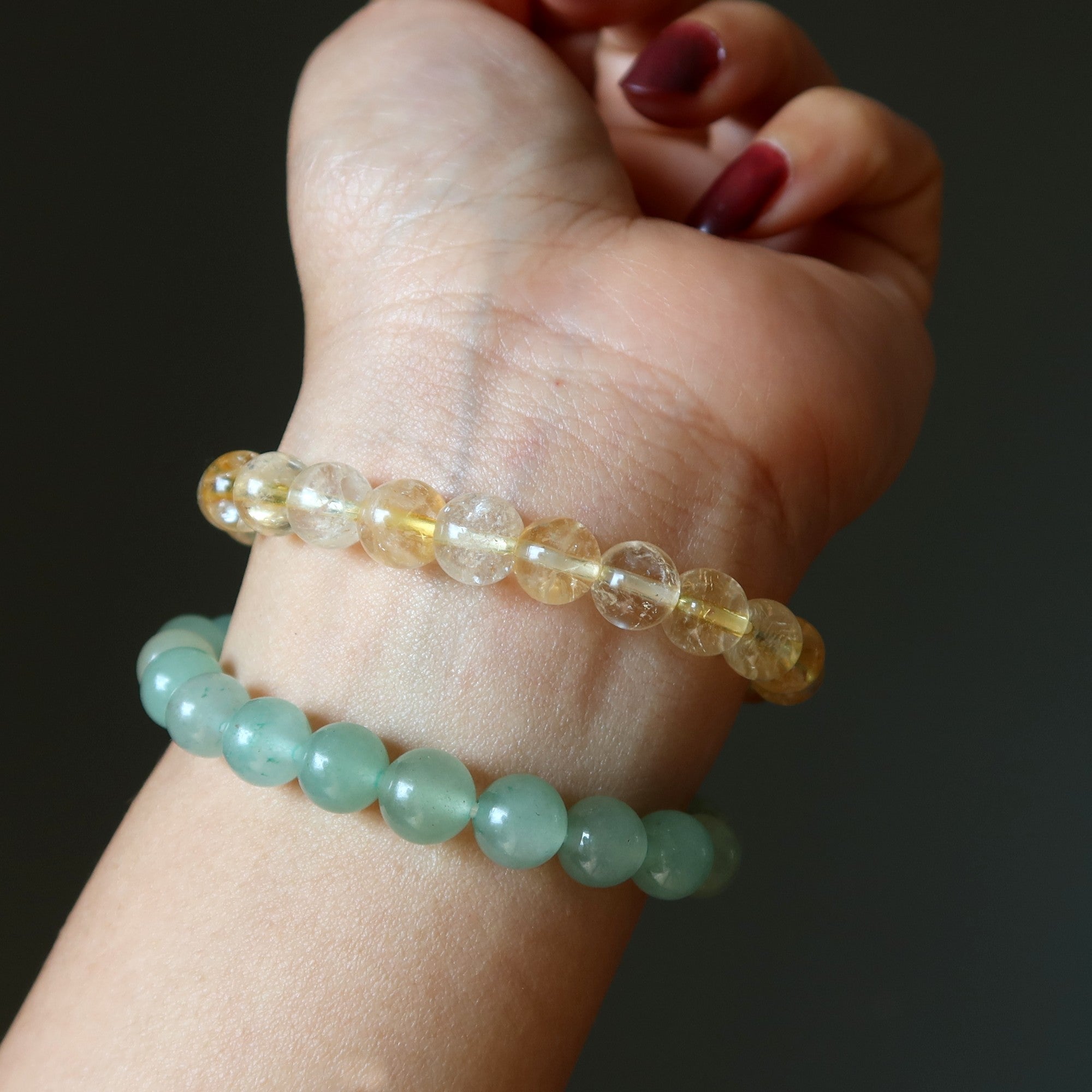 Parure de bracelets en cristal pour attirer l'argent : Citrine et Aventurine verte