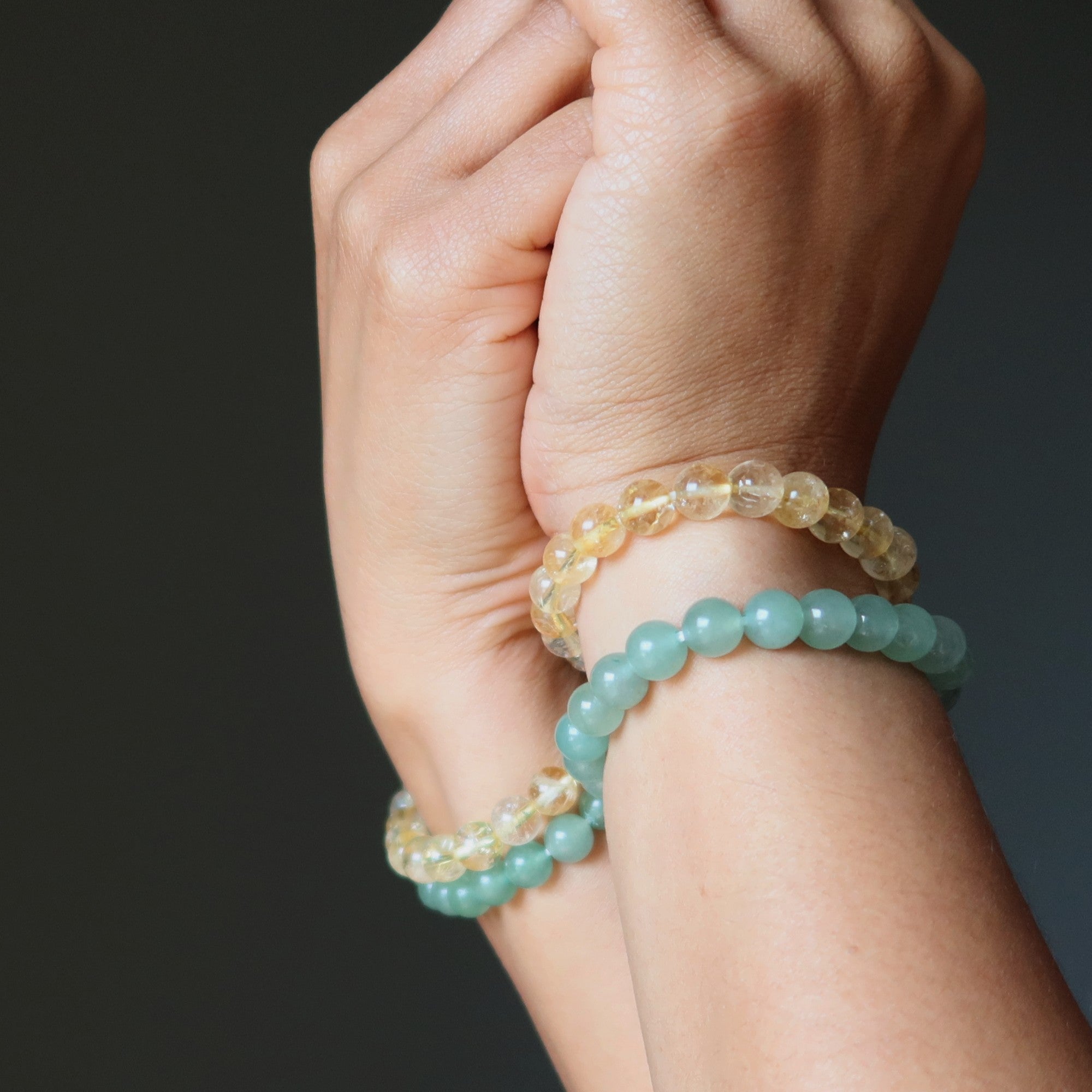 Parure de bracelets en cristal pour attirer l'argent : Citrine et Aventurine verte