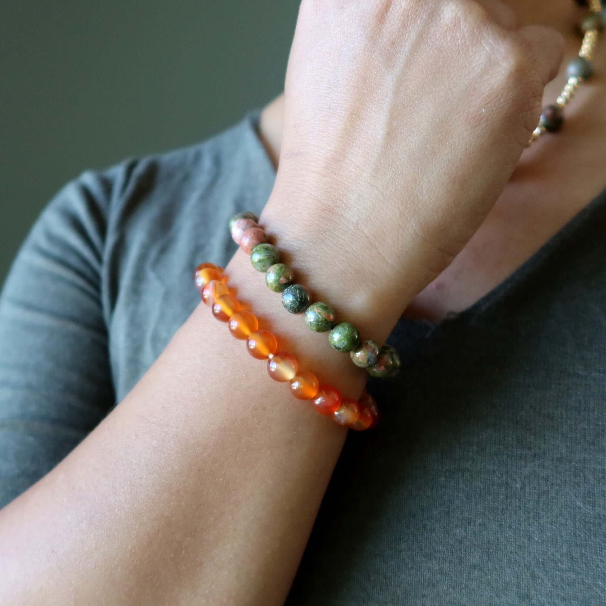 Crystal Creativity Bracelet Set: Carnelian & Unakite Spark