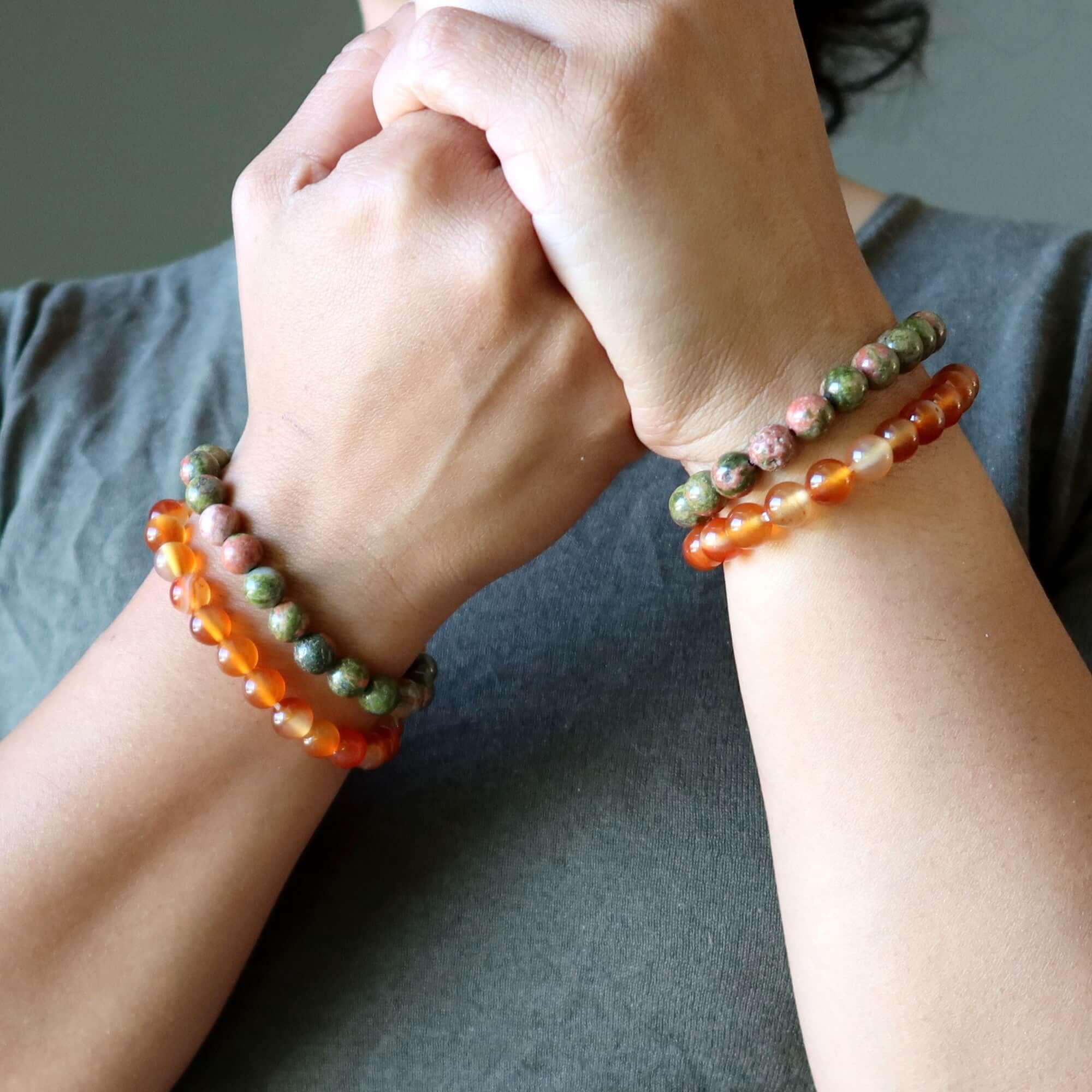 Crystal Creativity Bracelet Set: Carnelian & Unakite Spark