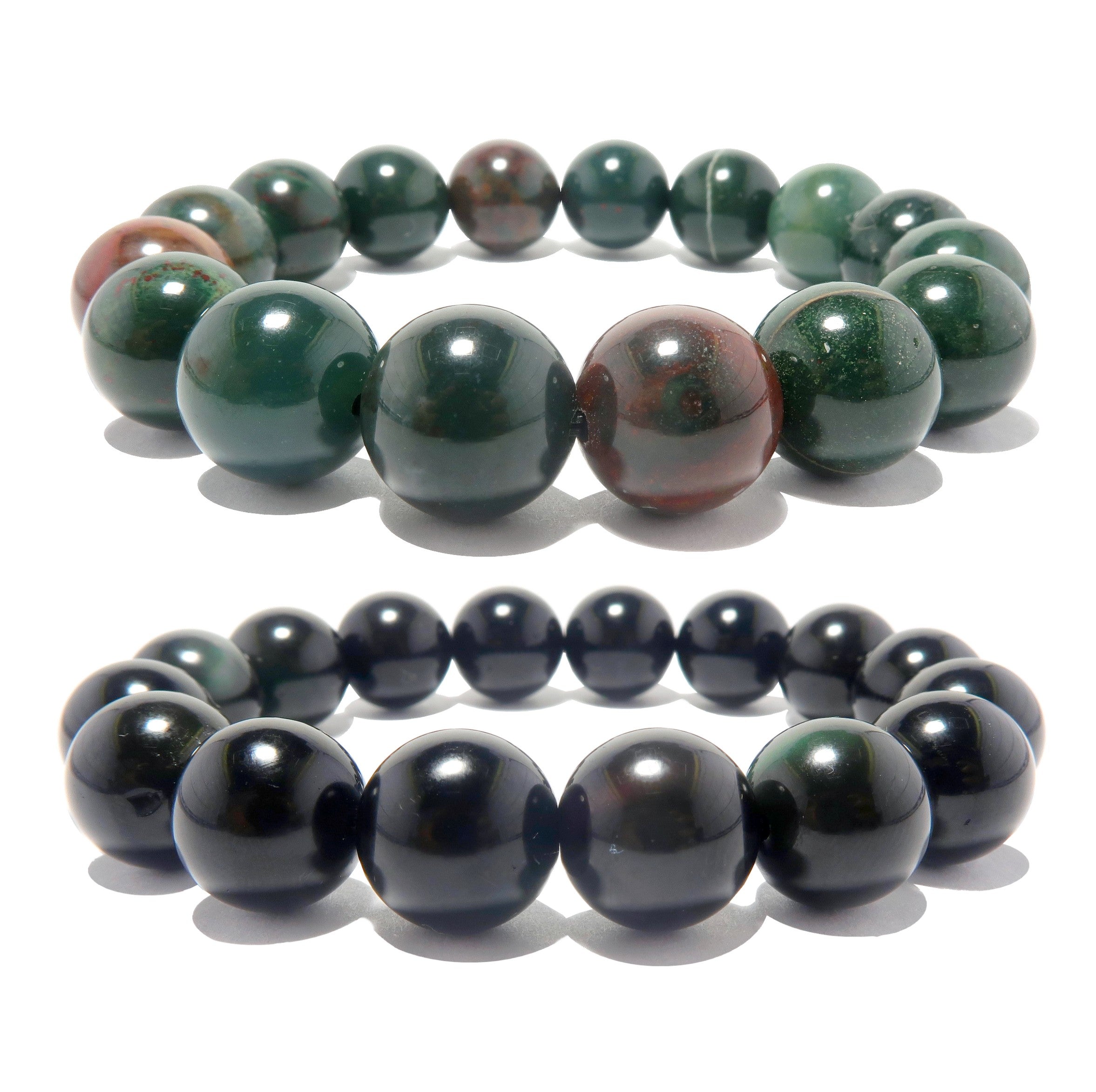 Ensemble de bracelets Crystal Earth : Héliotrope et Obsidienne arc-en-ciel