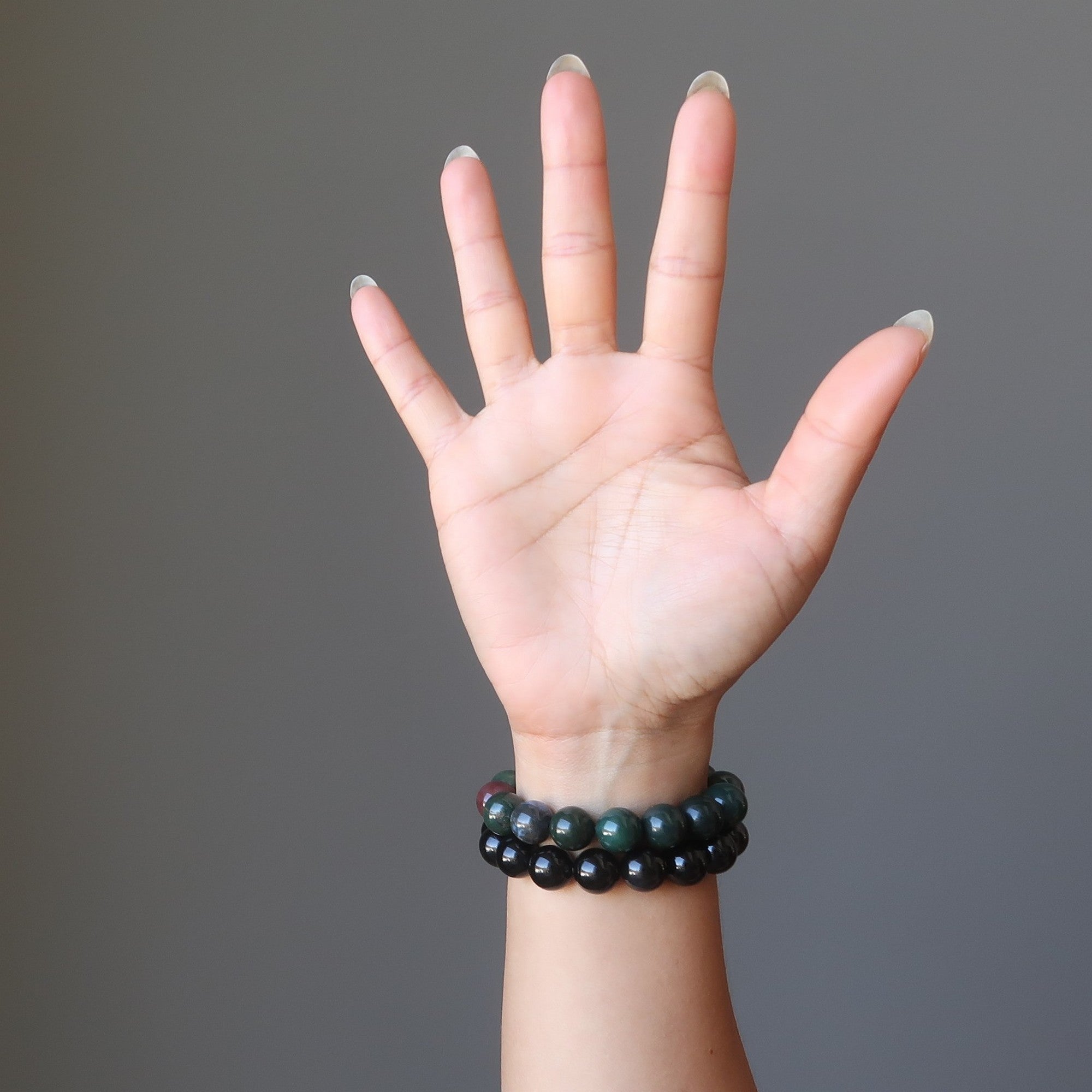 Ensemble de bracelets Crystal Earth : Héliotrope et Obsidienne arc-en-ciel