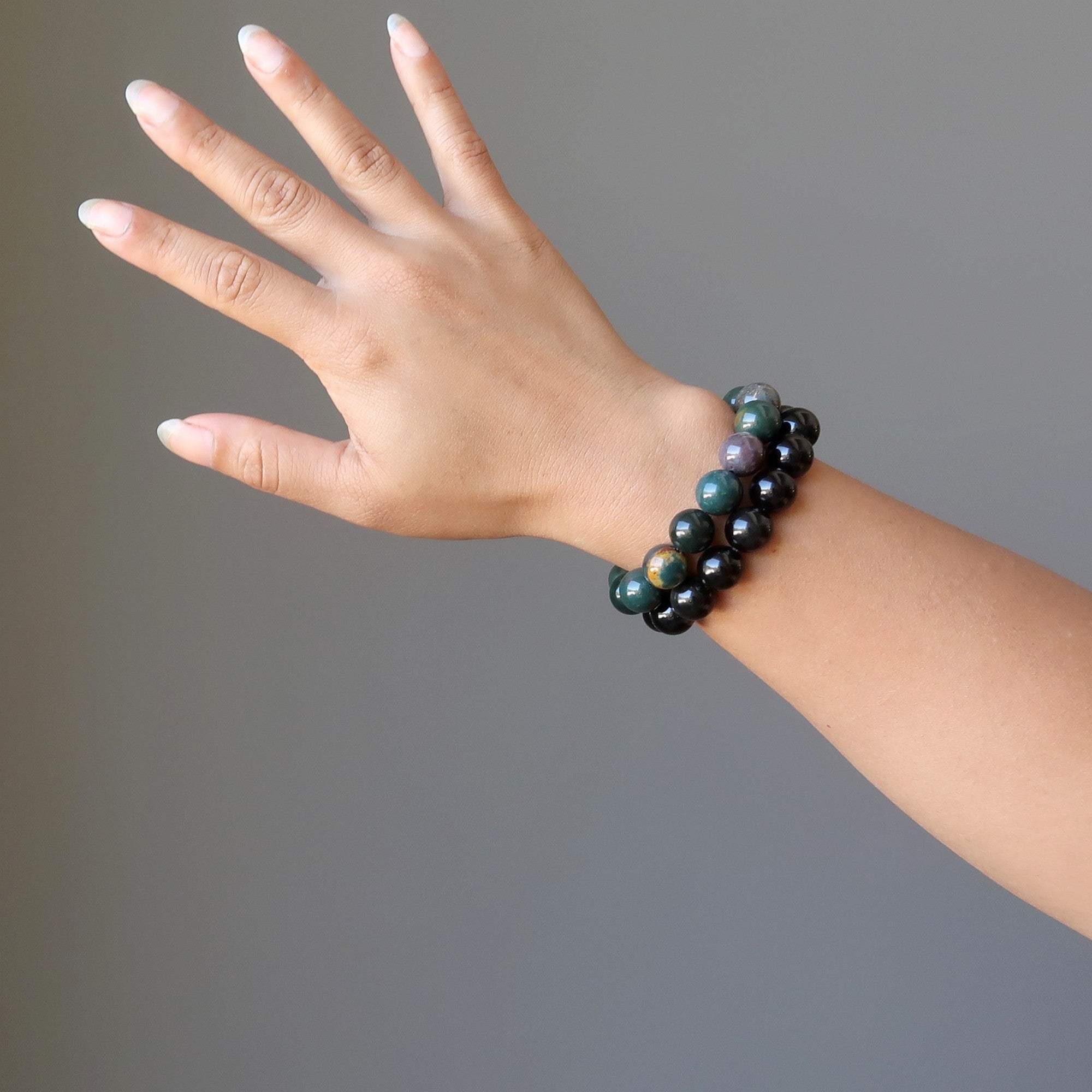 Ensemble de bracelets Crystal Earth : Héliotrope et Obsidienne arc-en-ciel