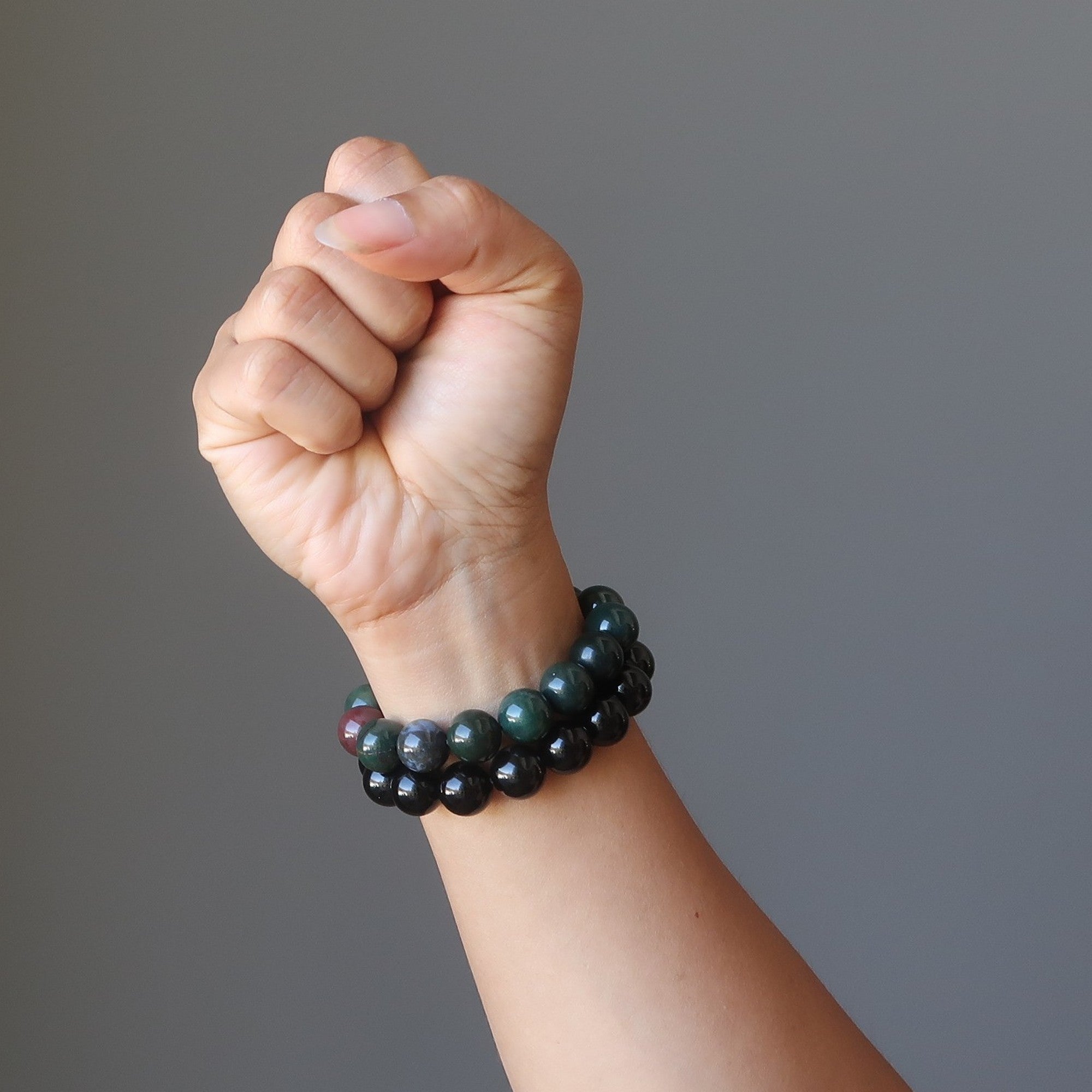 Ensemble de bracelets Crystal Earth : Héliotrope et Obsidienne arc-en-ciel
