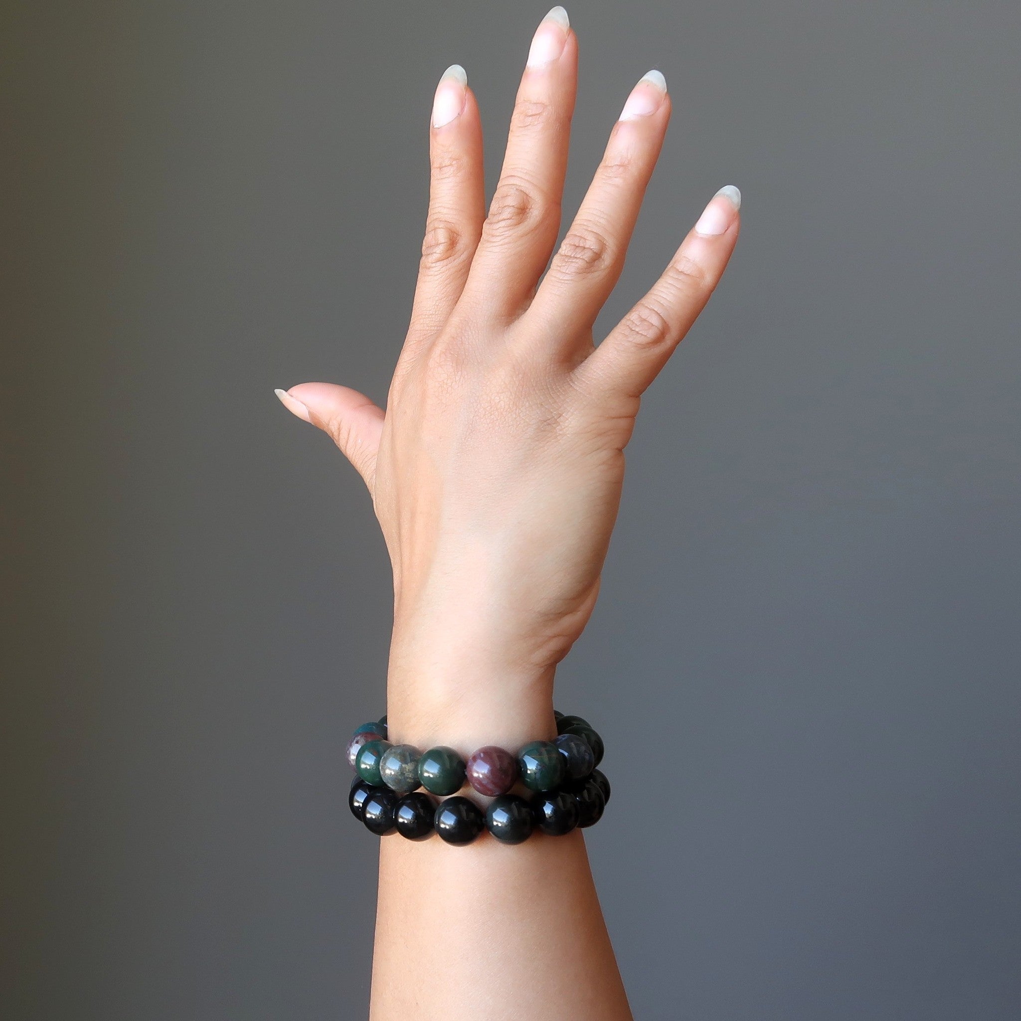 Ensemble de bracelets Crystal Earth : Héliotrope et Obsidienne arc-en-ciel
