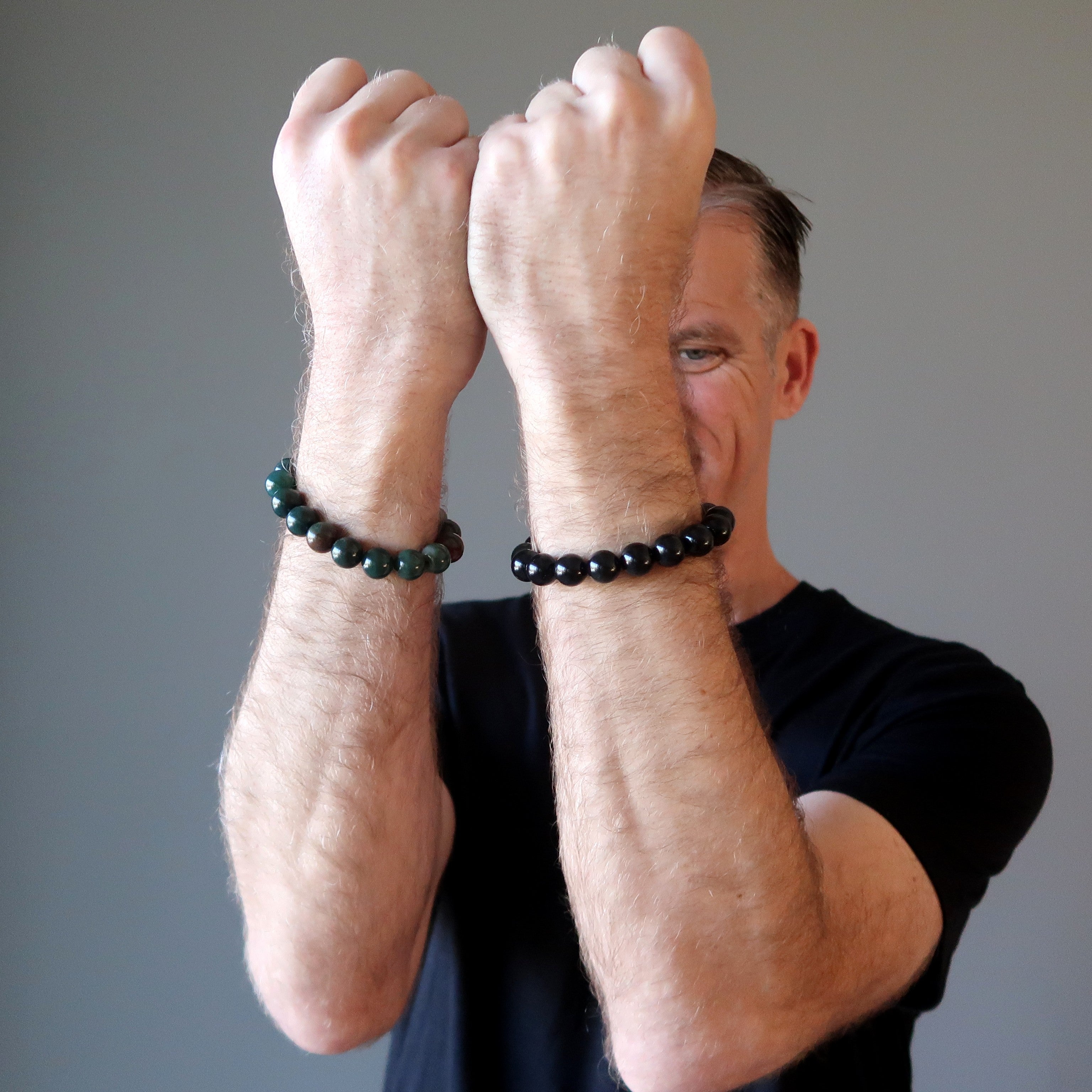 Ensemble de bracelets Crystal Earth : Héliotrope et Obsidienne arc-en-ciel