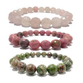 Parure de bracelets Amour : Quartz rose, Rhodonite et Cuprite Chrysocolle