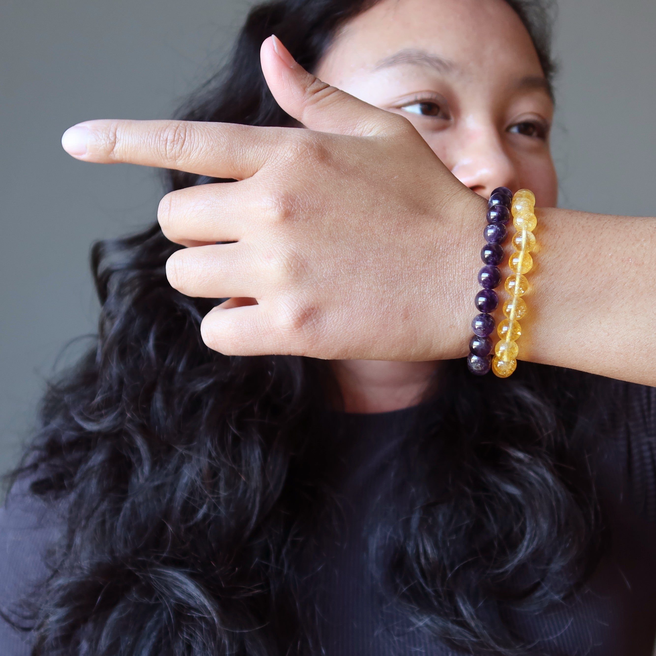 Crystal Spiritual Abundance Bracelet Set: Citrine & Amethyst