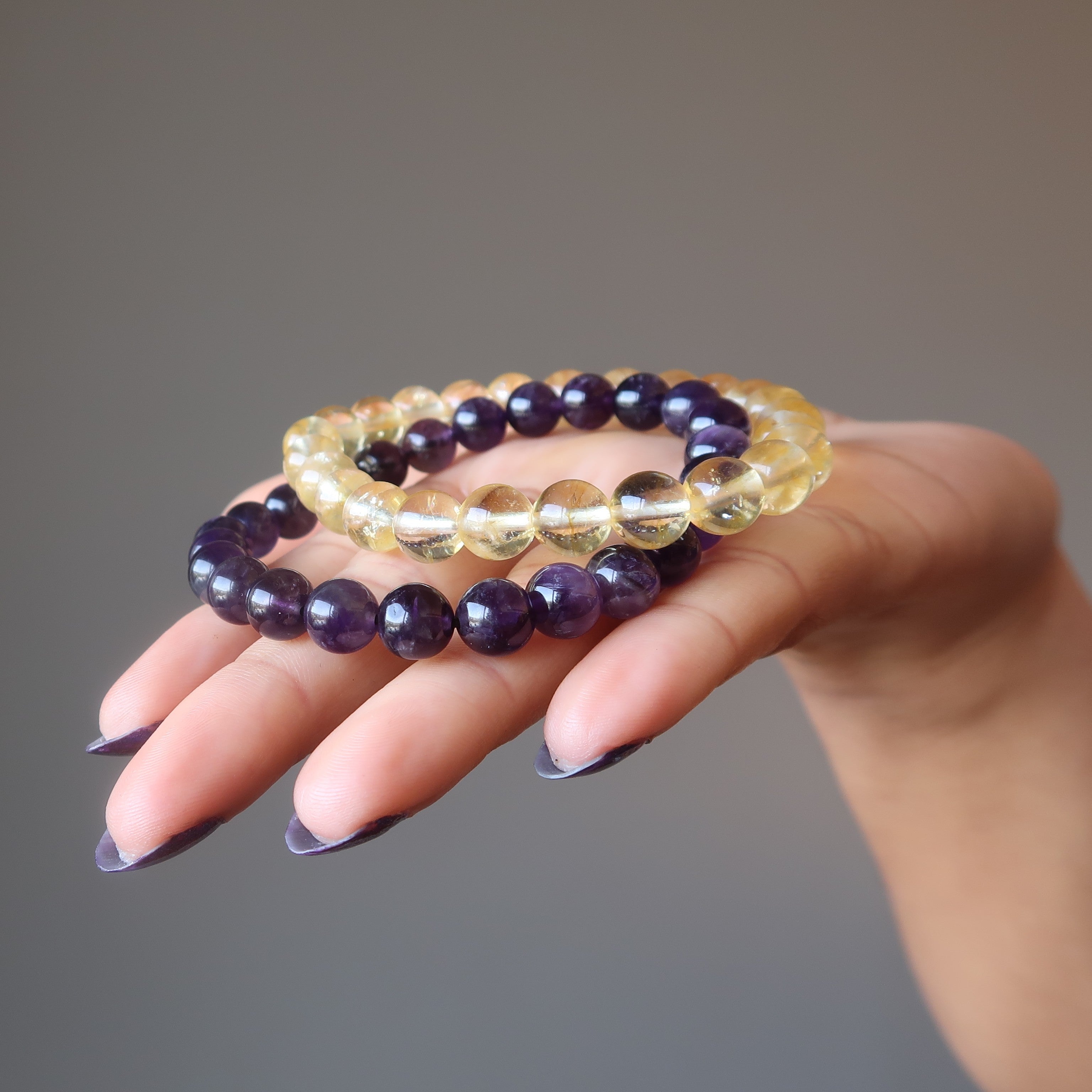 Crystal Spiritual Abundance Bracelet Set: Citrine & Amethyst