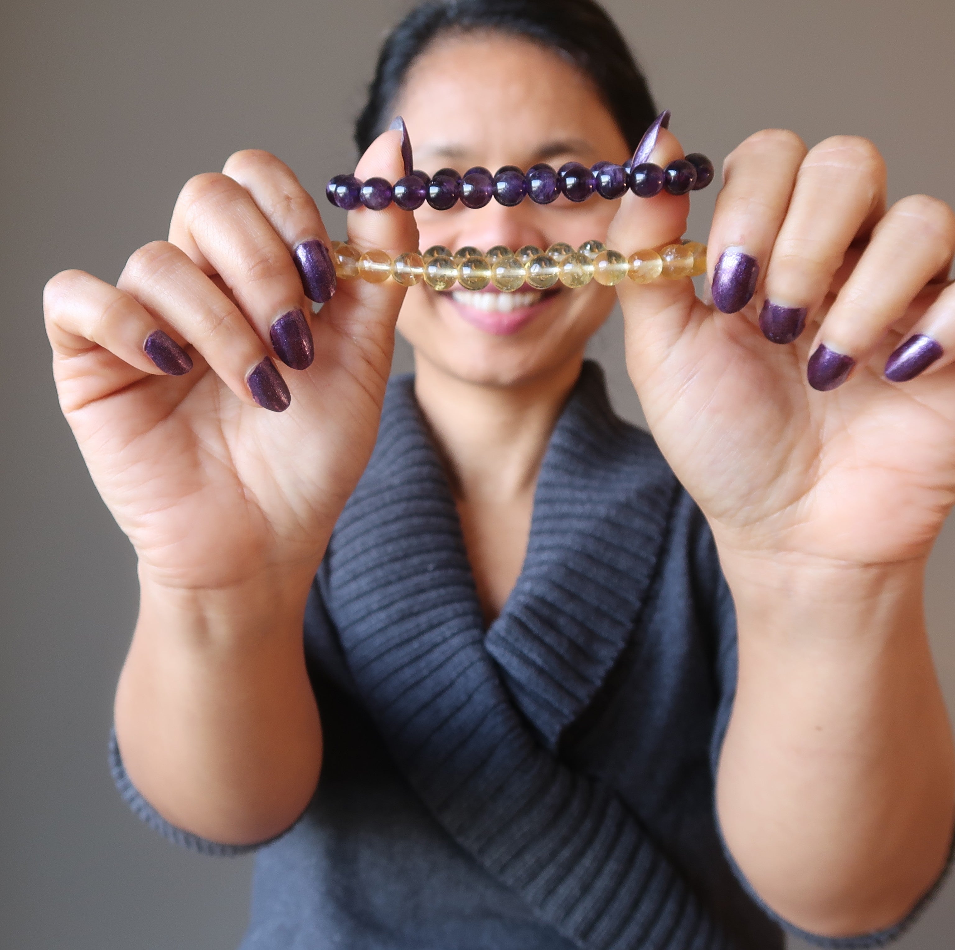 Crystal Spiritual Abundance Bracelet Set: Citrine & Amethyst