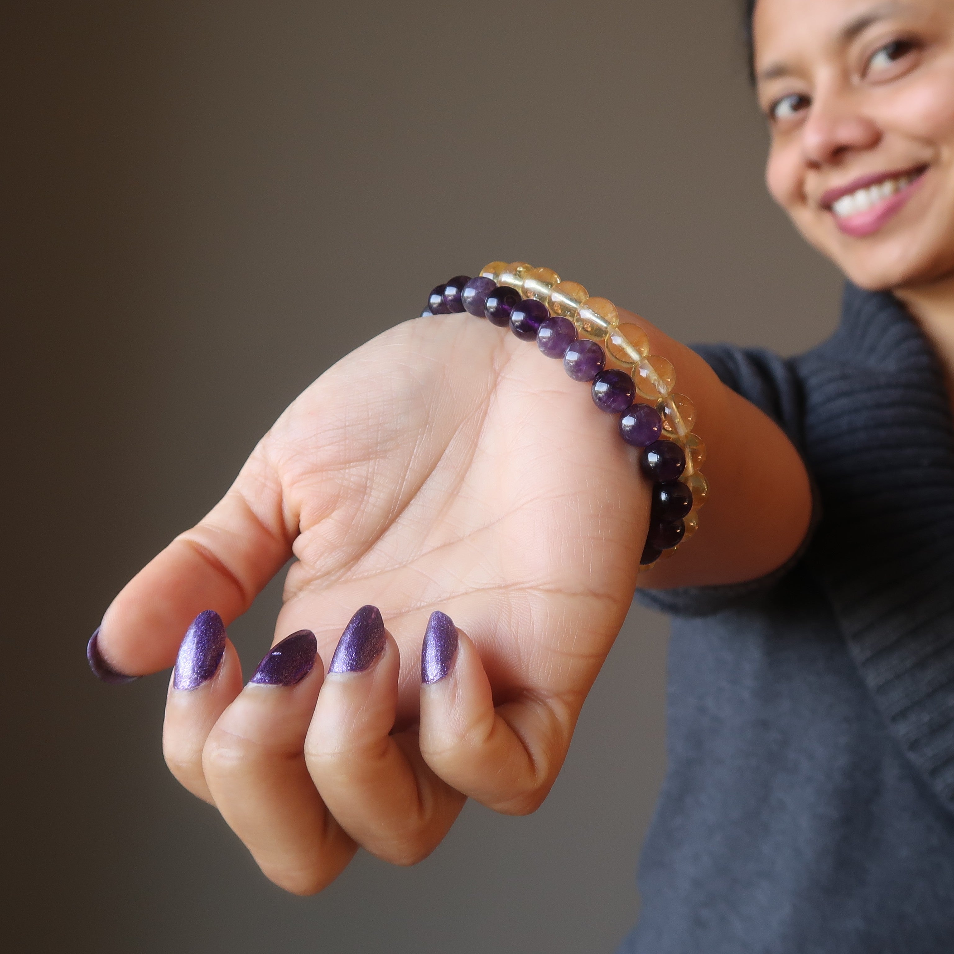 Crystal Spiritual Abundance Bracelet Set: Citrine & Amethyst
