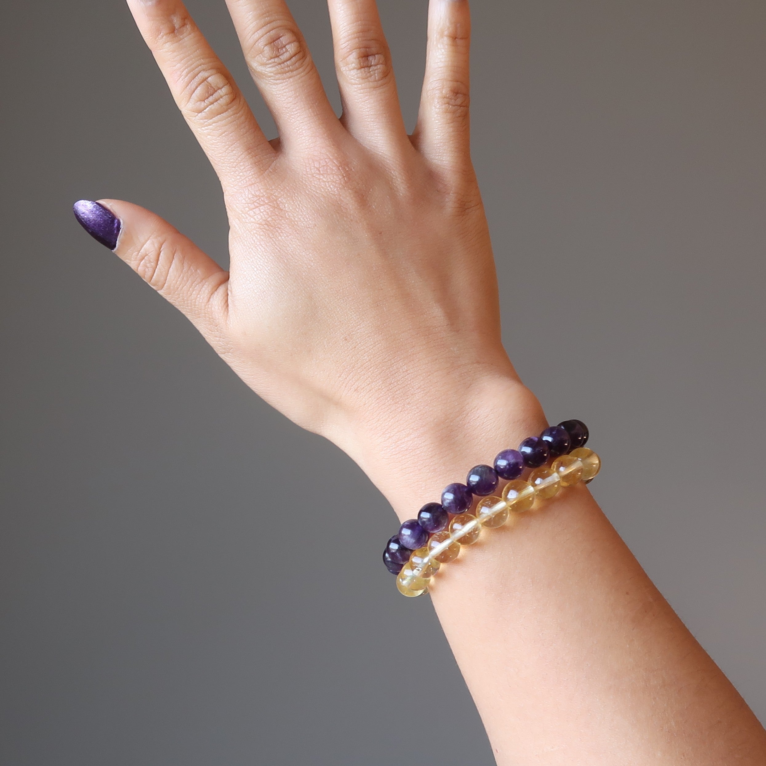 Crystal Spiritual Abundance Bracelet Set: Citrine & Amethyst