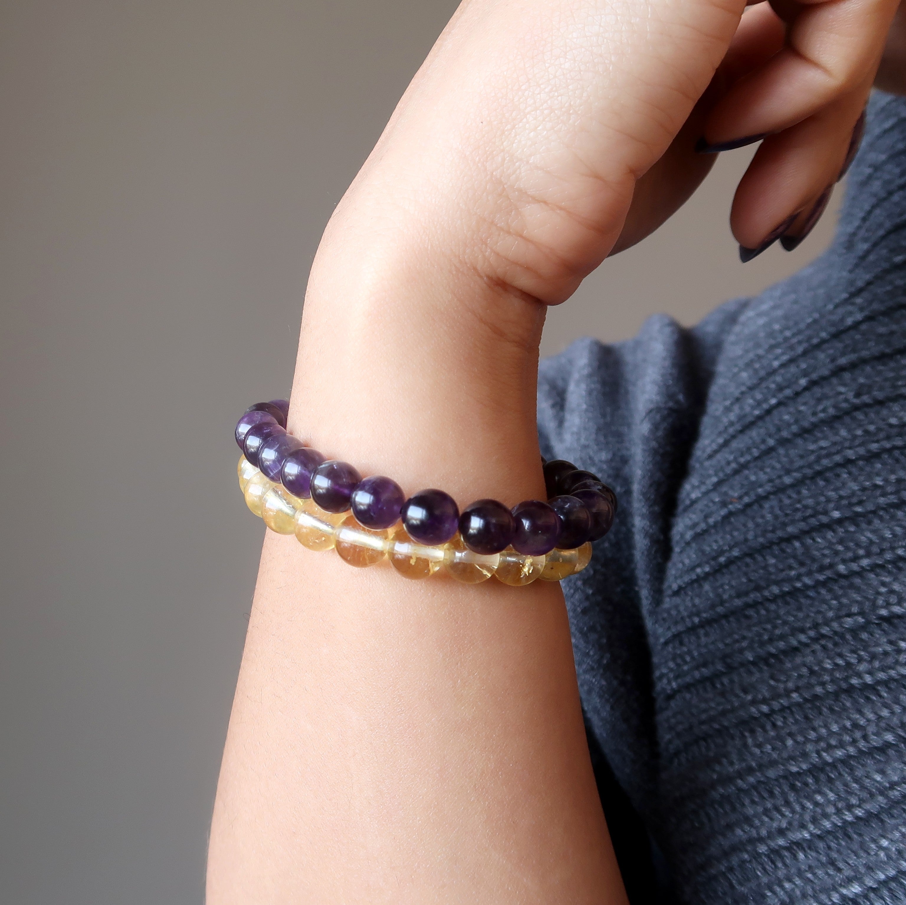 Crystal Spiritual Abundance Bracelet Set: Citrine & Amethyst