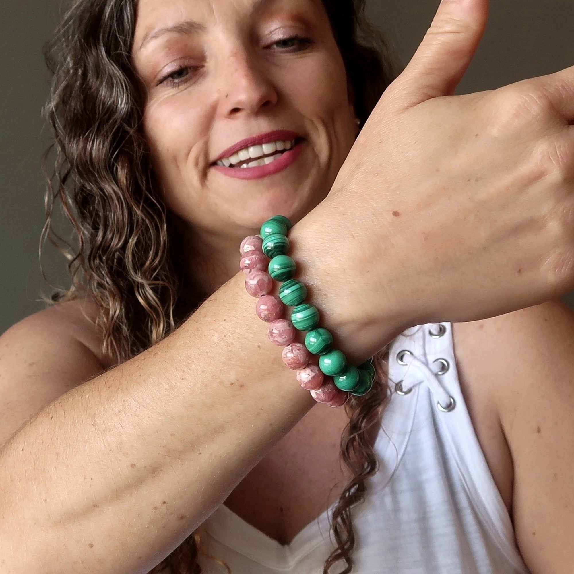 Crystal Soulmate Bracelet Set: Malachite & Rhodochrosite Gems