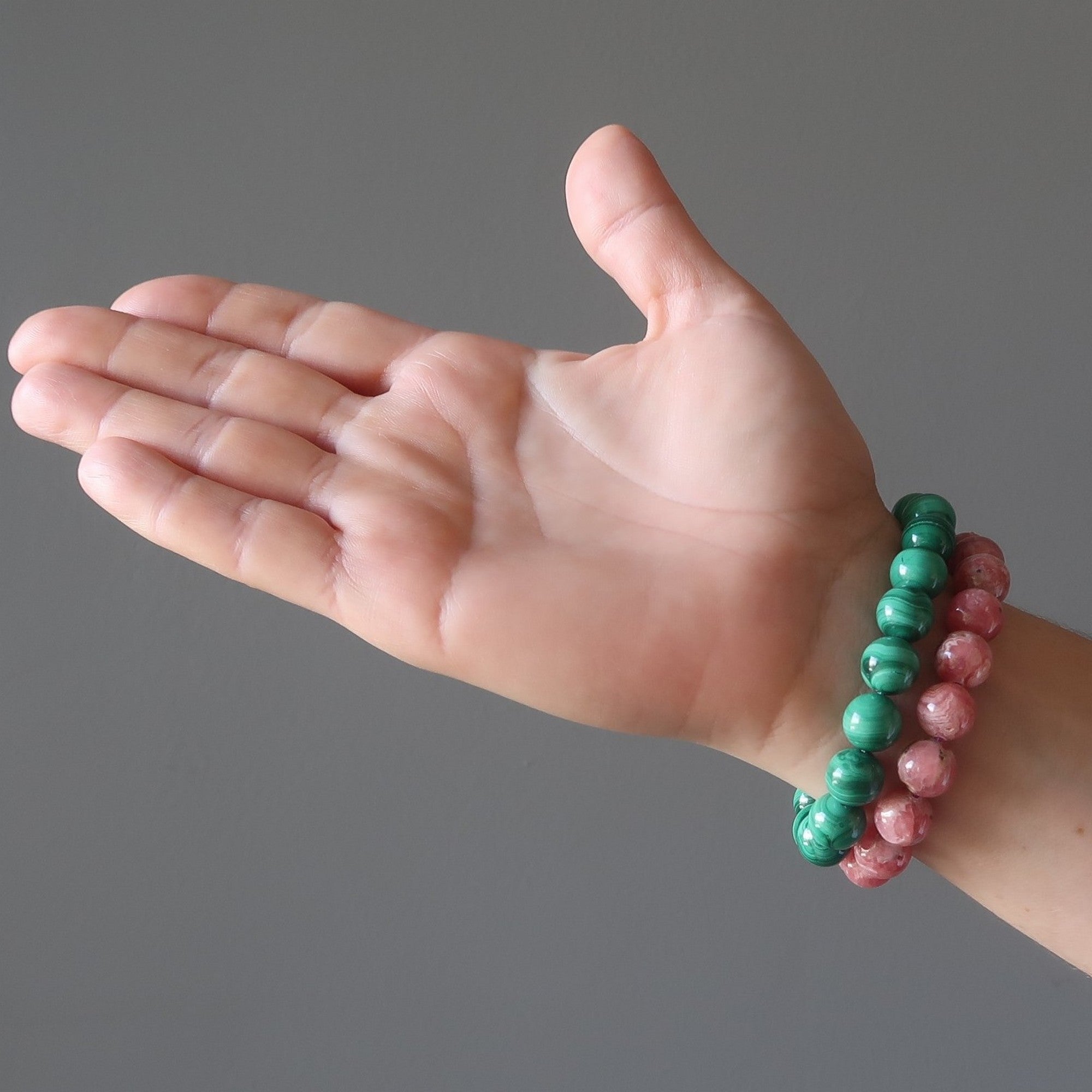 Crystal Soulmate Bracelet Set: Malachite & Rhodochrosite Gems