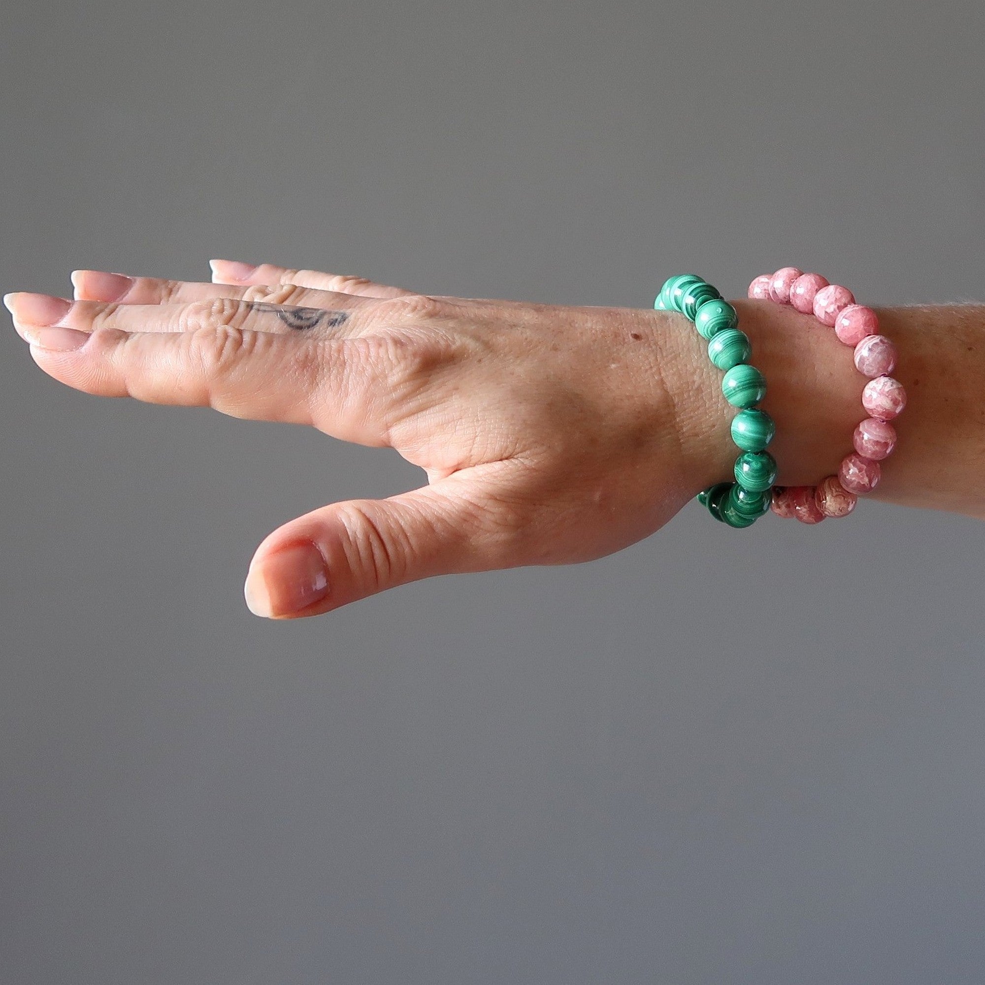 Crystal Soulmate Bracelet Set: Malachite & Rhodochrosite Gems