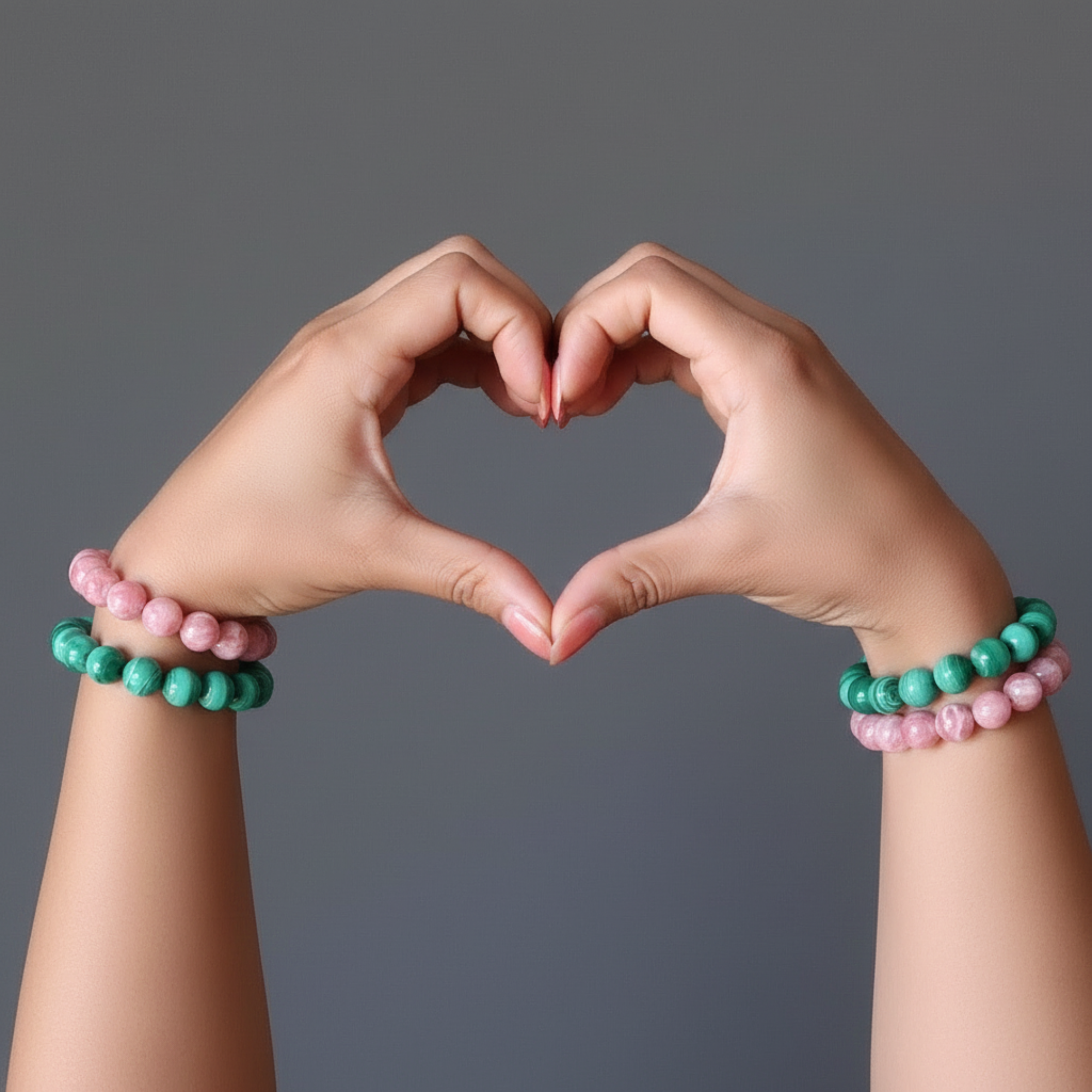 Crystal Soulmate Bracelet Set: Malachite & Rhodochrosite Gems