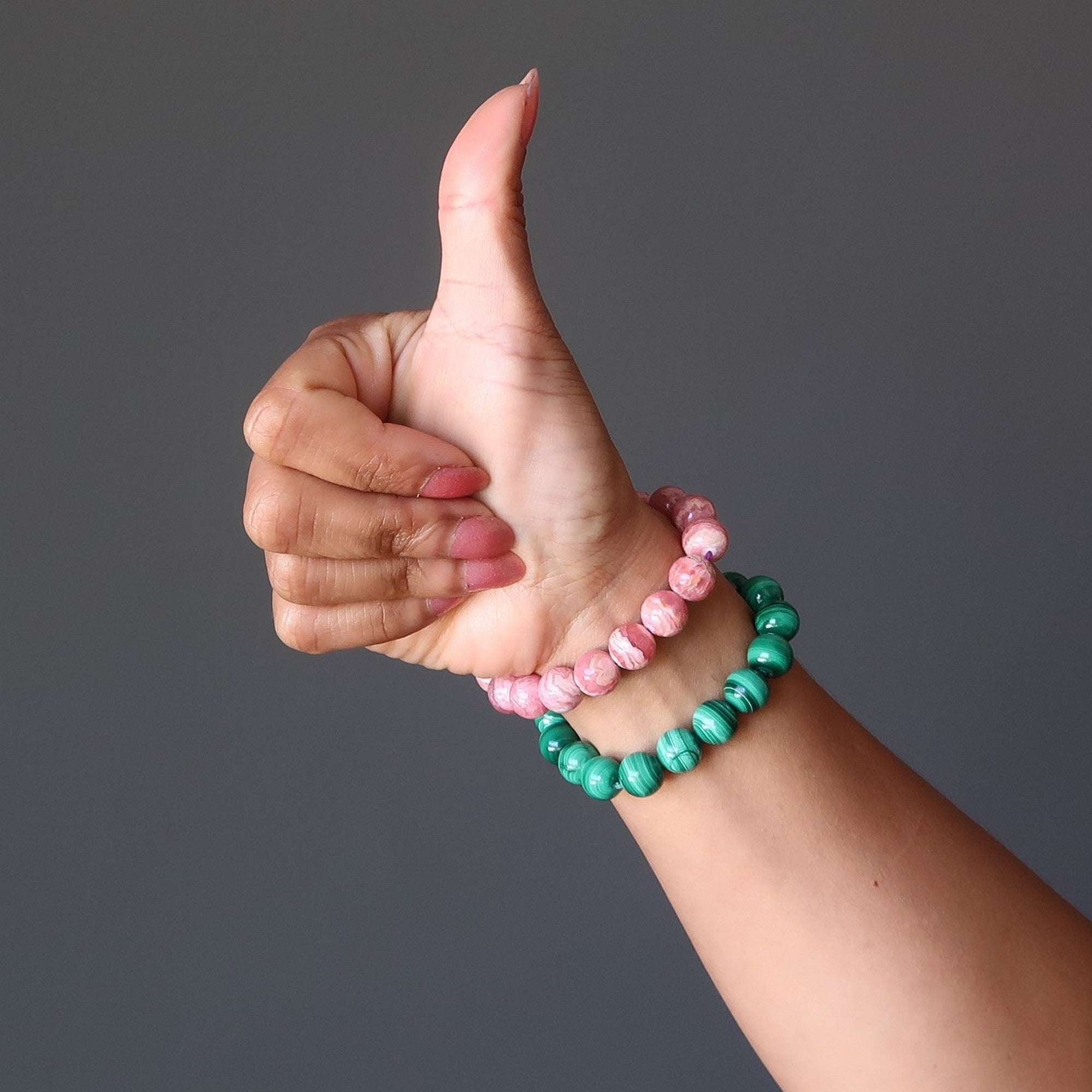 Crystal Soulmate Bracelet Set: Malachite & Rhodochrosite Gems