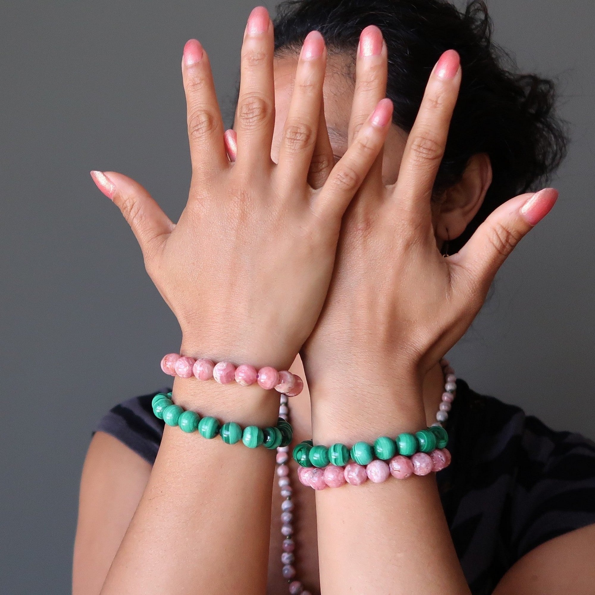 Crystal Soulmate Bracelet Set: Malachite & Rhodochrosite Gems