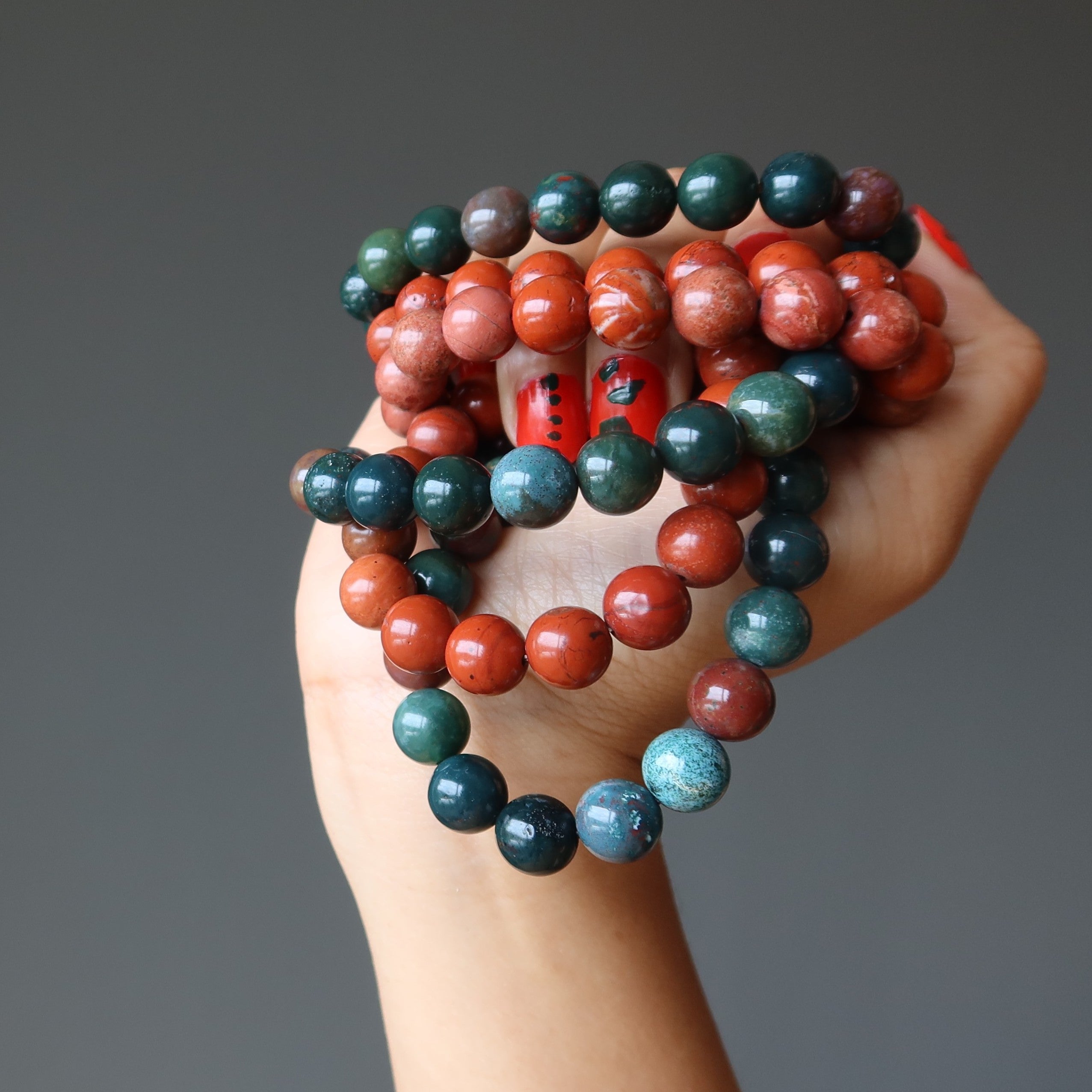 Crystal Holiday Bracelet Set: Red Jasper & Green Bloodstone