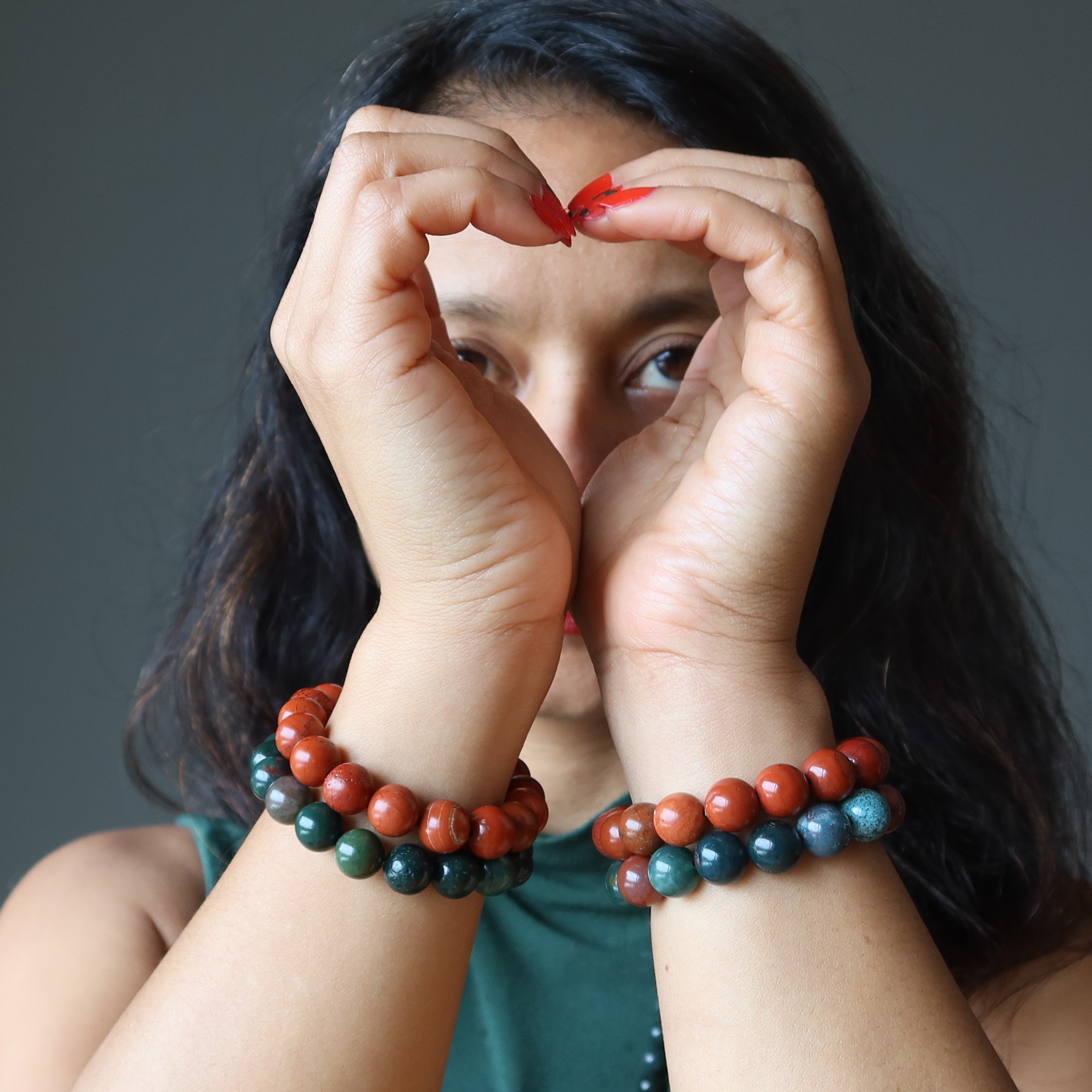 Crystal Holiday Bracelet Set: Red Jasper & Green Bloodstone