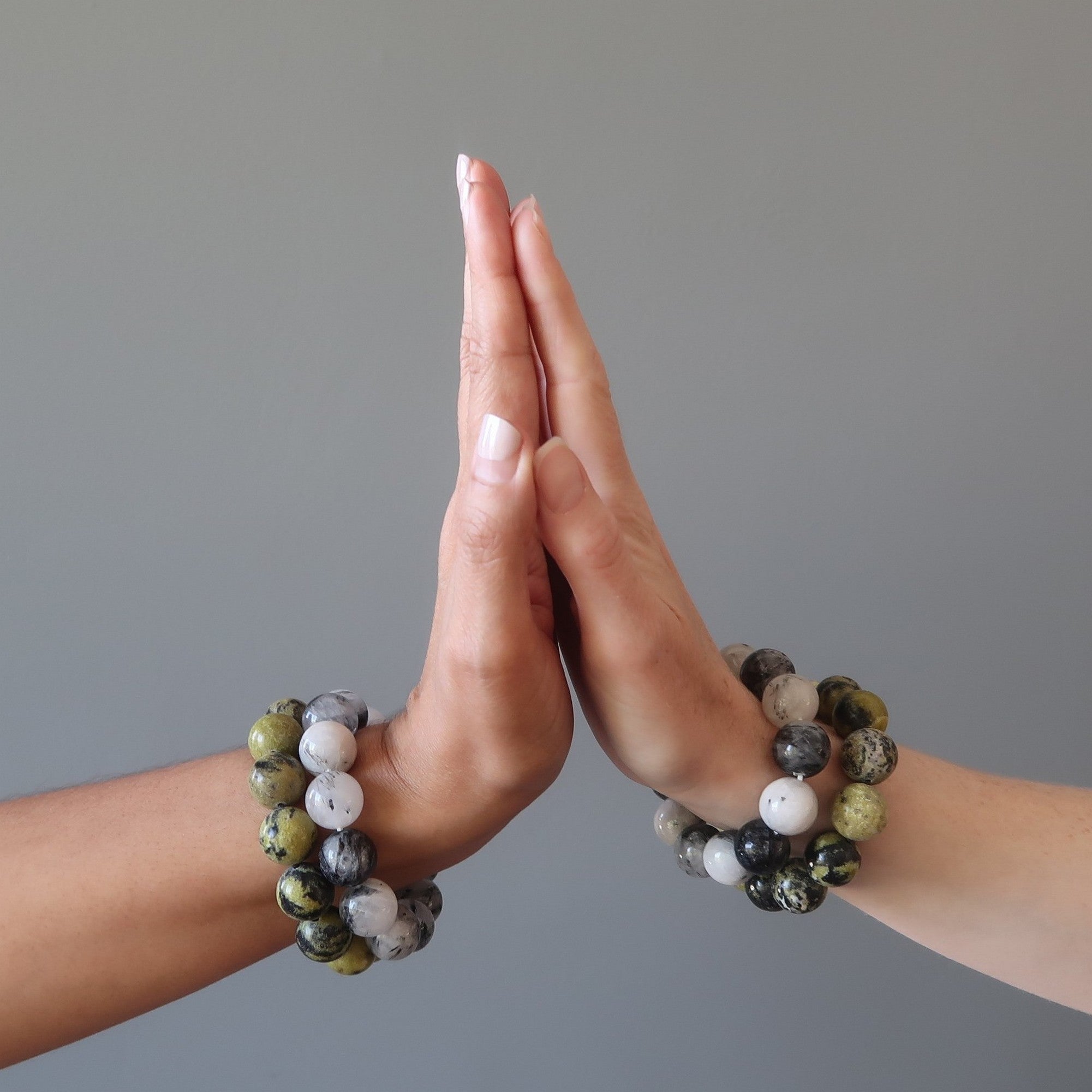 Crystal Soulful Bracelet Set: Serpentine & Quartz Tourmaline