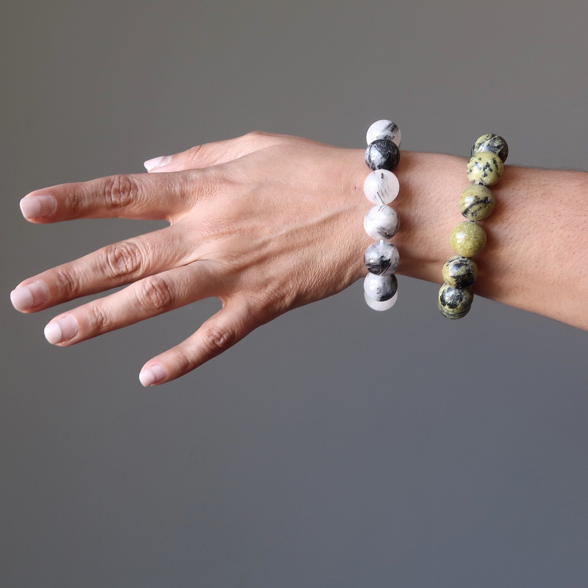 Crystal Soulful Bracelet Set: Serpentine & Quartz Tourmaline