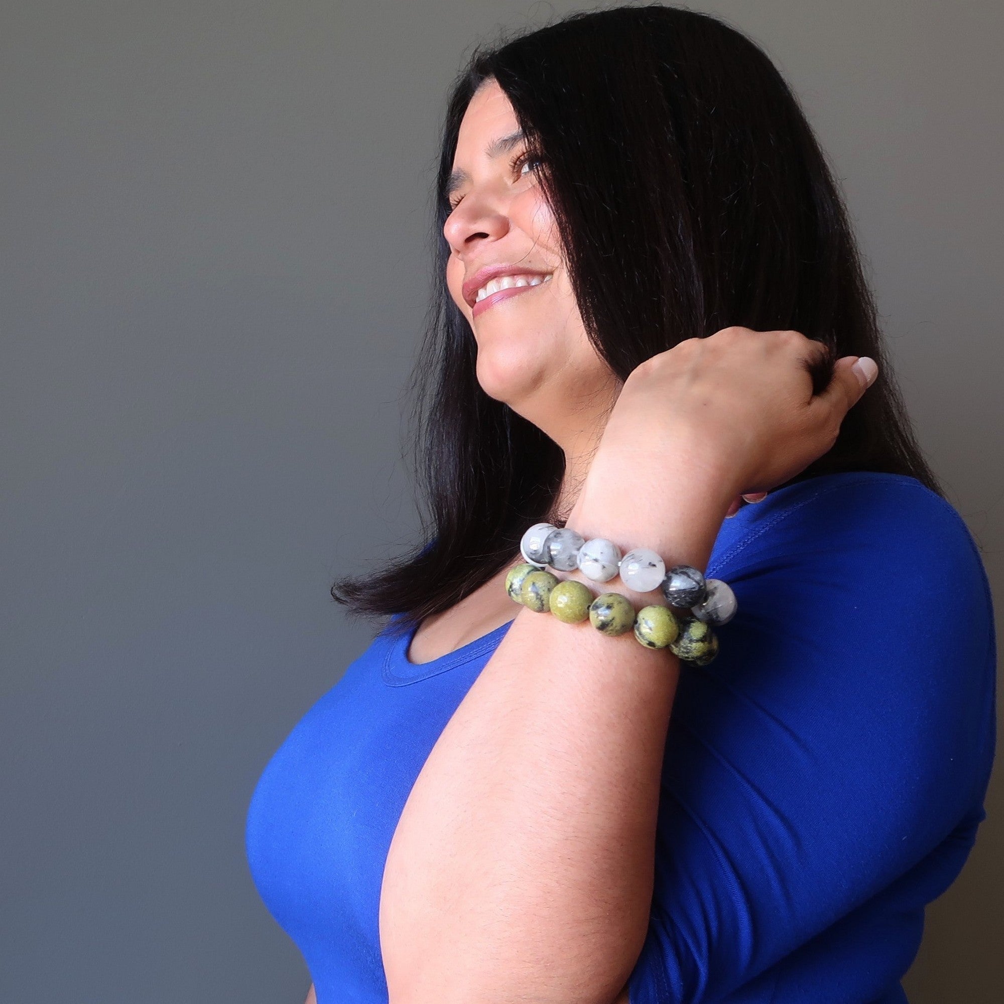Crystal Soulful Bracelet Set: Serpentine & Quartz Tourmaline