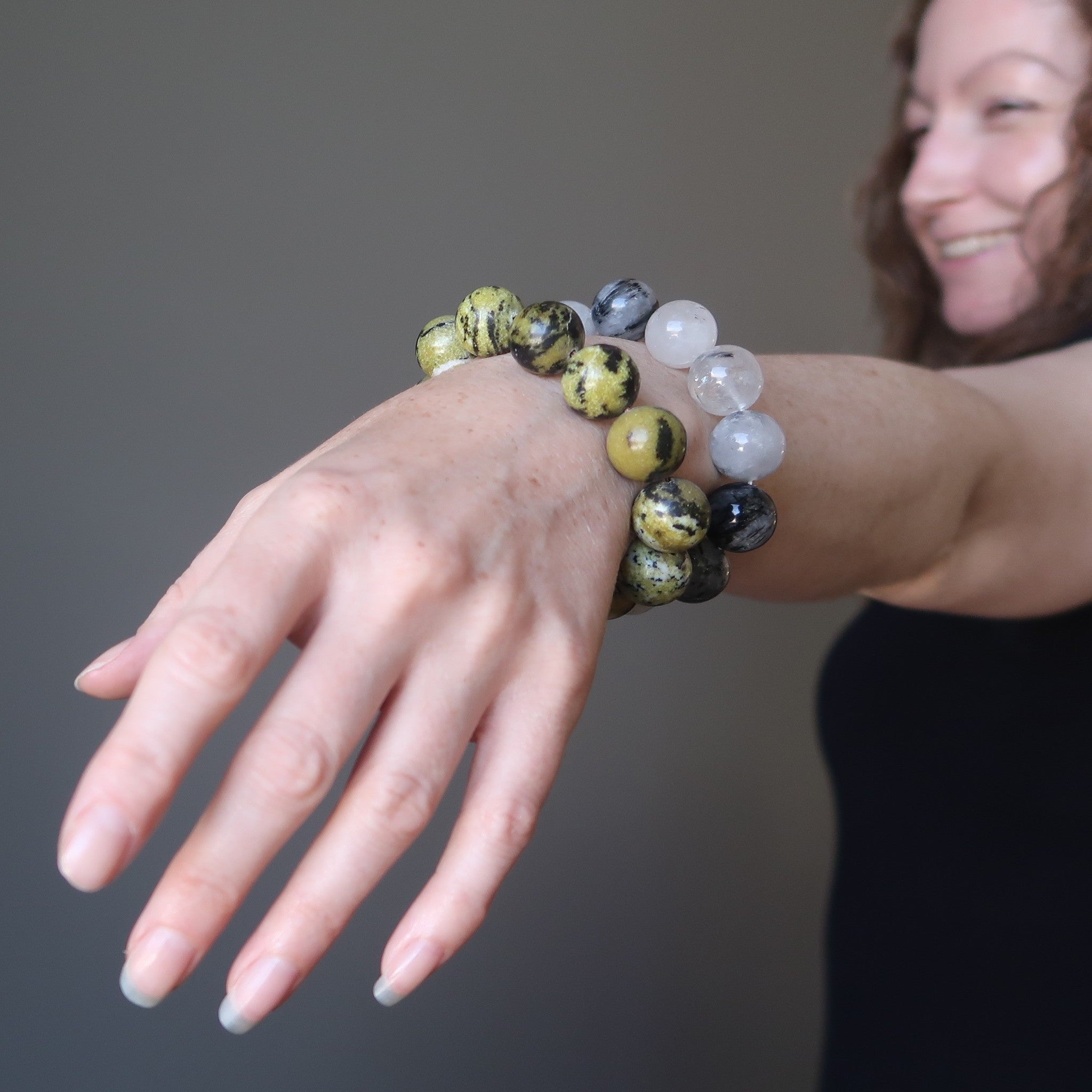 Crystal Soulful Bracelet Set: Serpentine & Quartz Tourmaline