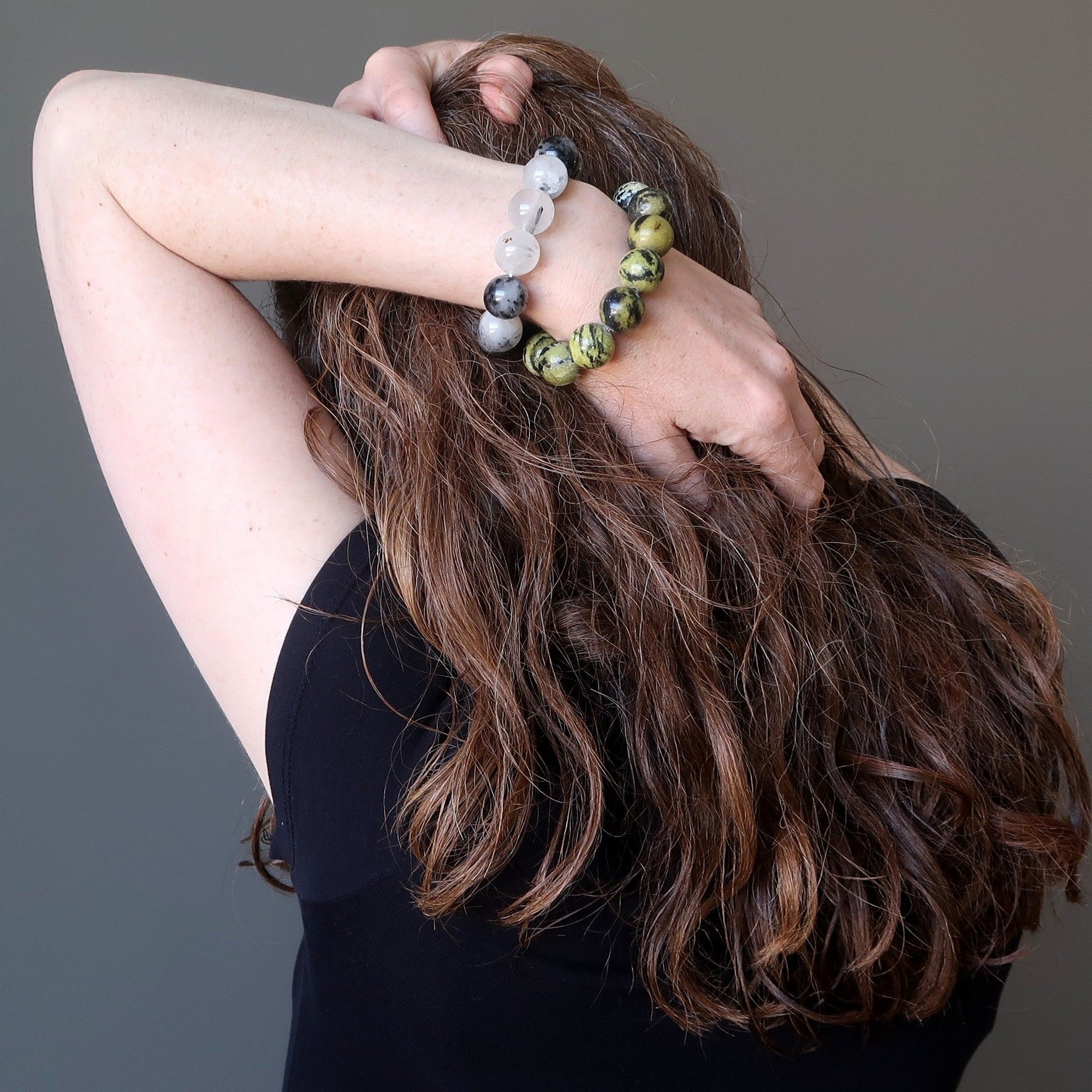 Crystal Soulful Bracelet Set: Serpentine & Quartz Tourmaline