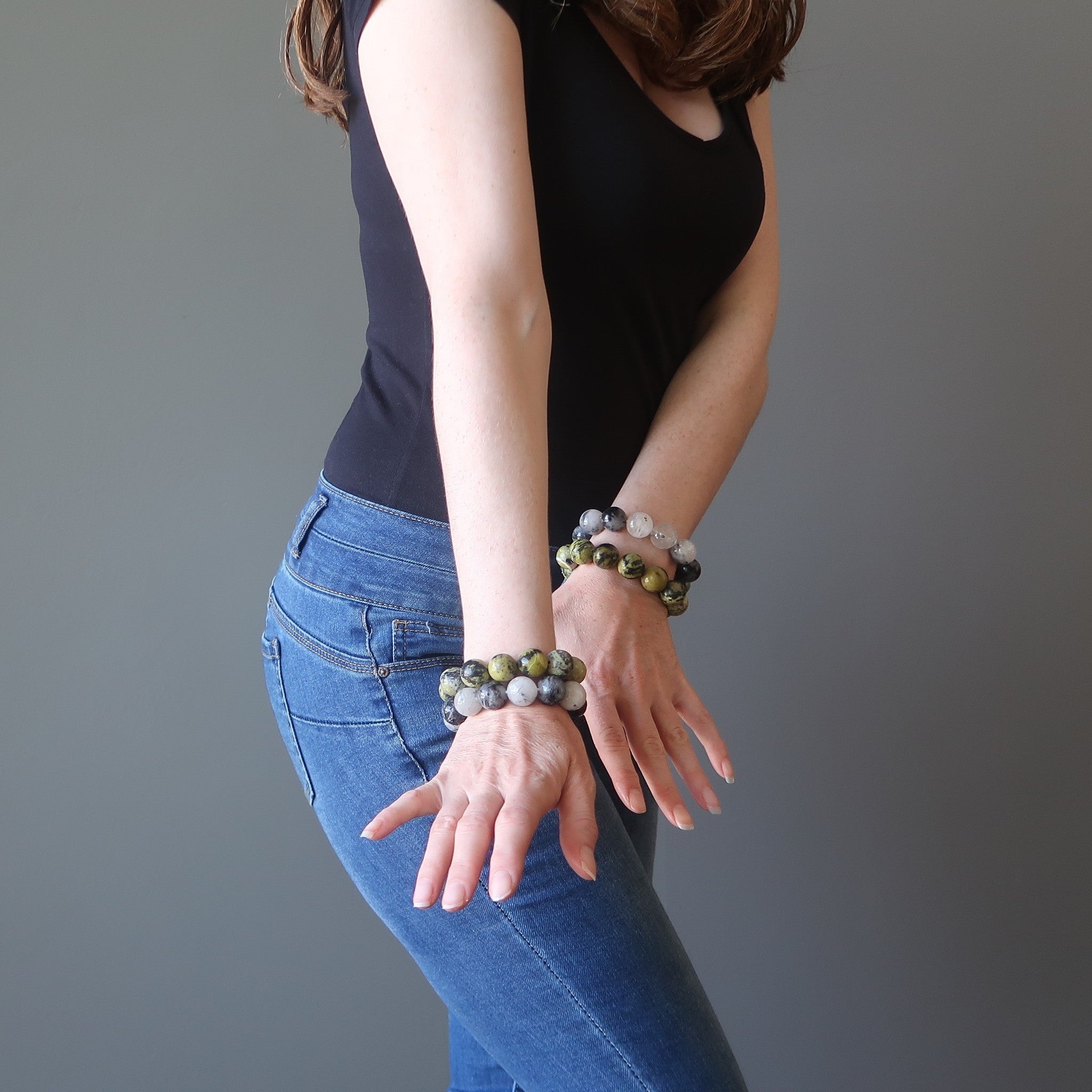 Crystal Soulful Bracelet Set: Serpentine & Quartz Tourmaline