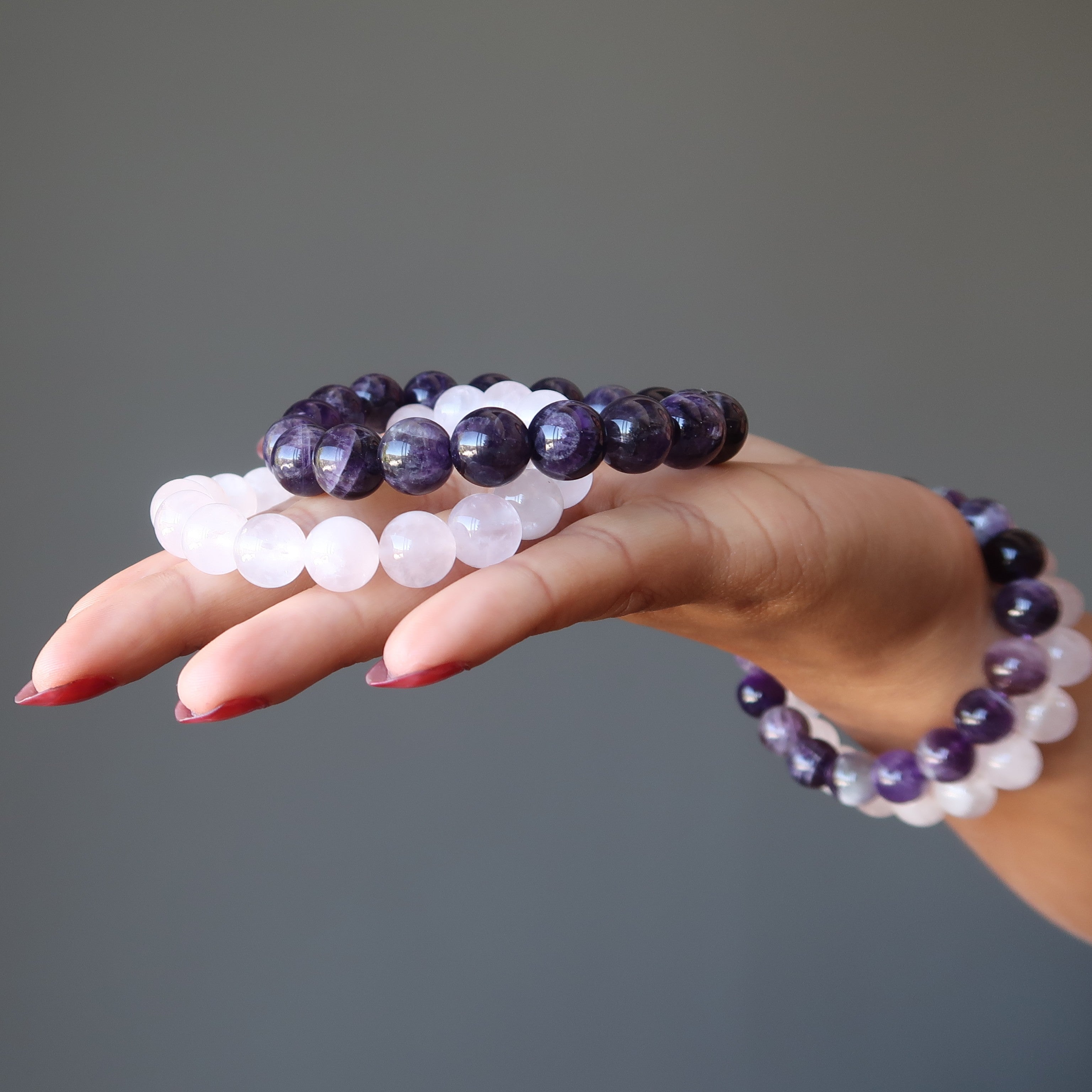 Spirituelles Partnerarmband-Set Rosenquarz Amethyst