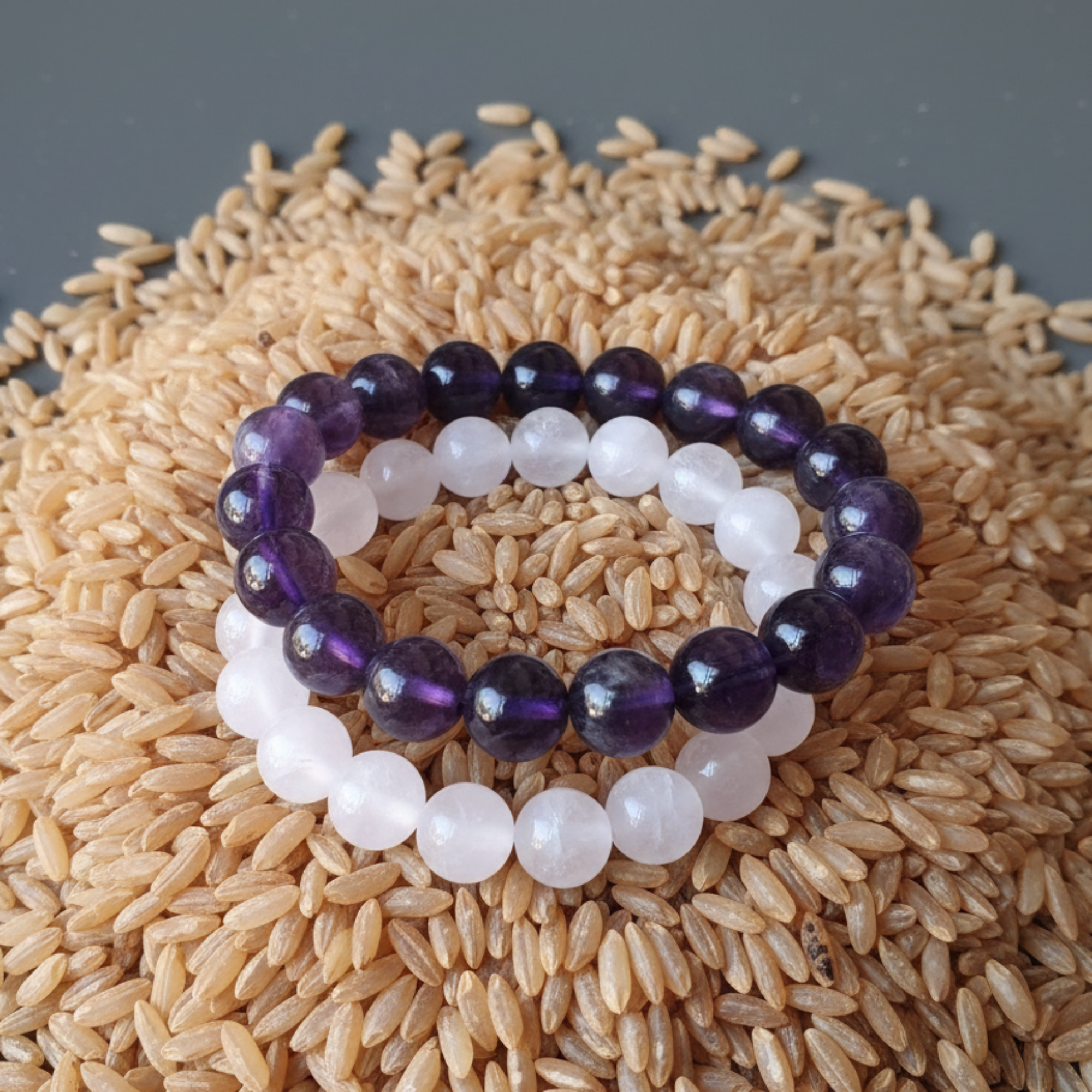 Spirituelles Partnerarmband-Set Rosenquarz Amethyst