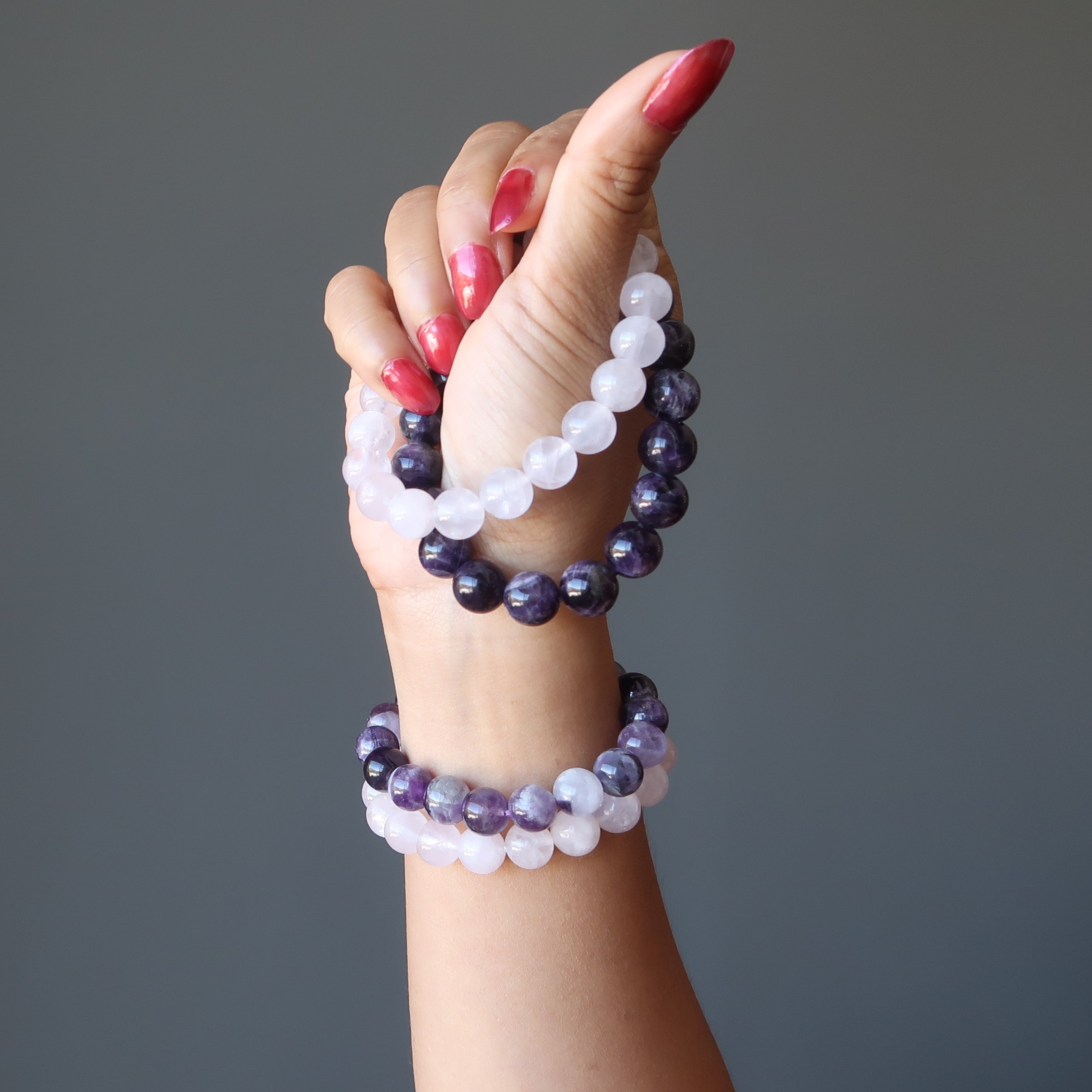 Spirituelles Partnerarmband-Set Rosenquarz Amethyst
