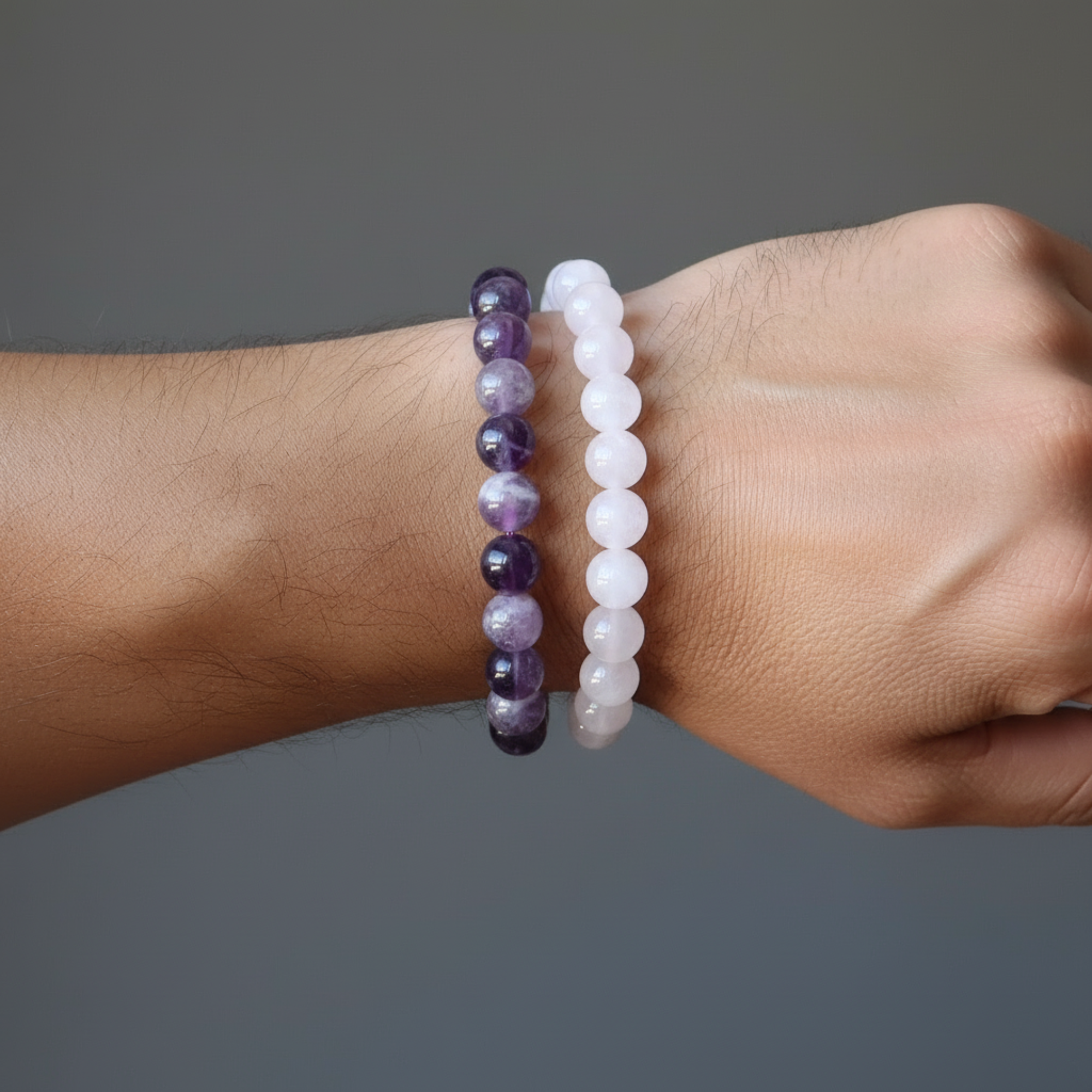 Spirituelles Partnerarmband-Set Rosenquarz Amethyst