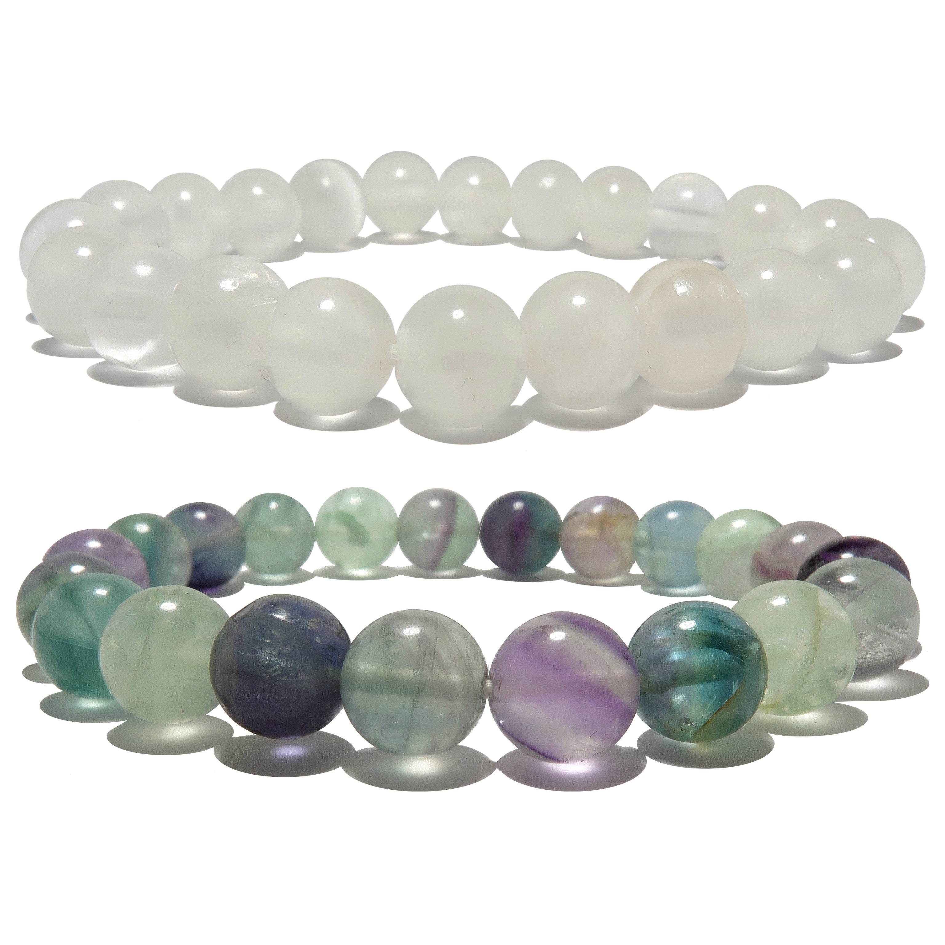 Crystal-Traum-Armband-Set: Selenit & Regenbogen-Fluorit